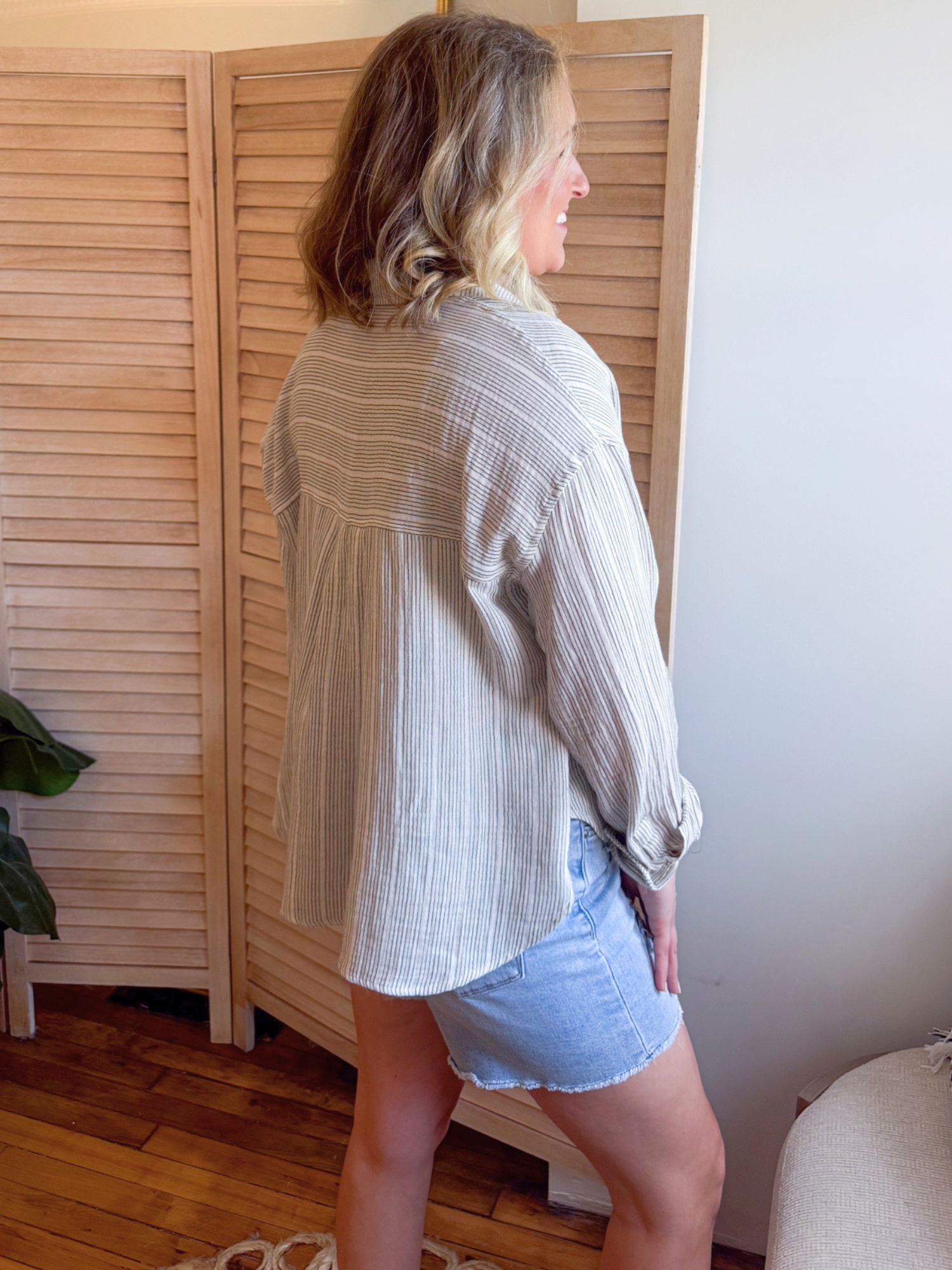 Juliette Striped Cotton Gauze Button Up