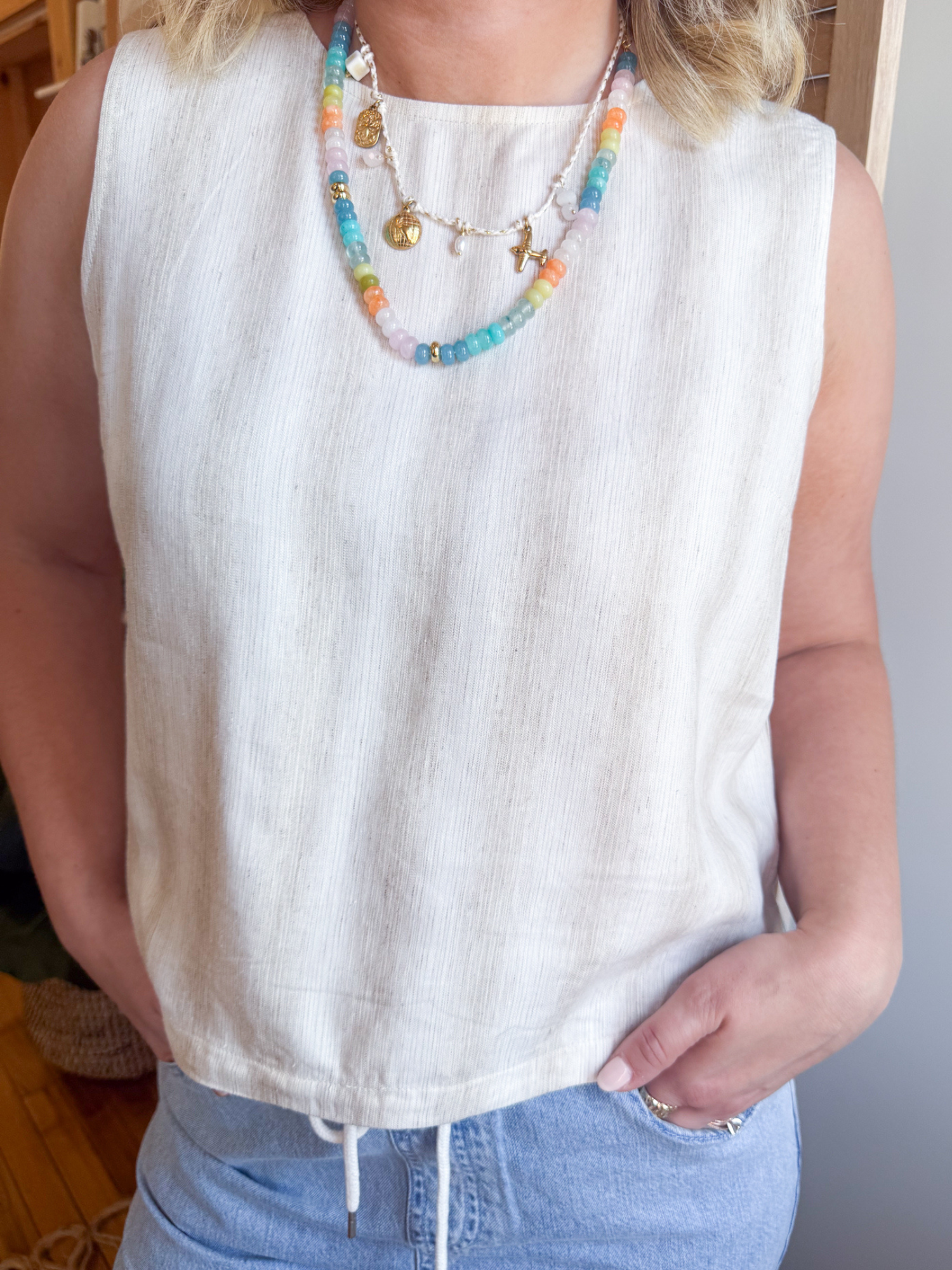 Lucy Striped Tank Top - Beige
