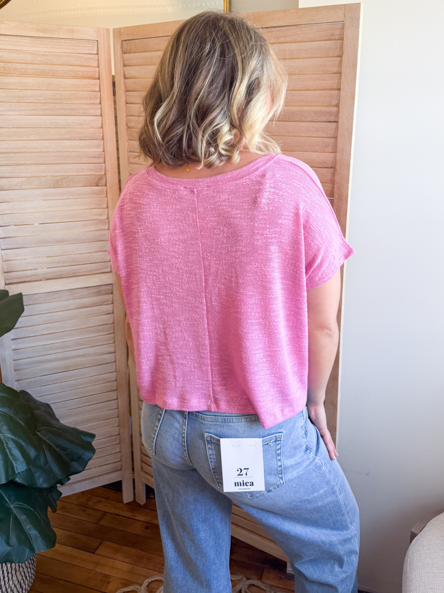 Julia V-Neck Slub Tee - Candy Pink