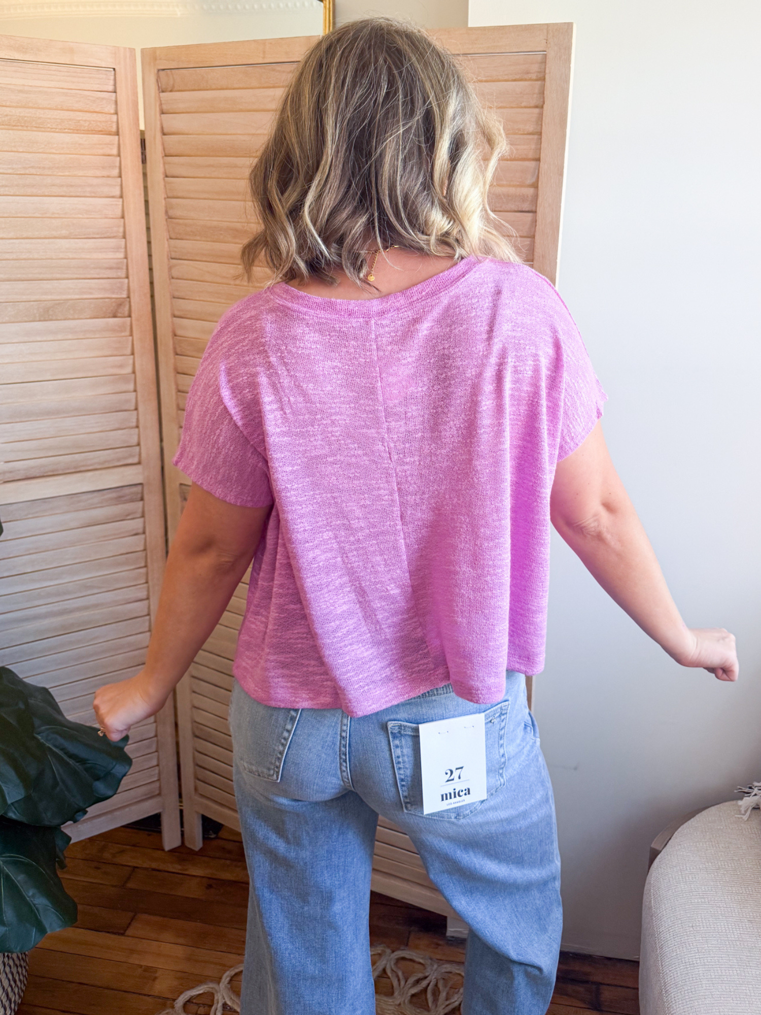 Julia V-Neck Slub Tee - Bright Mauve