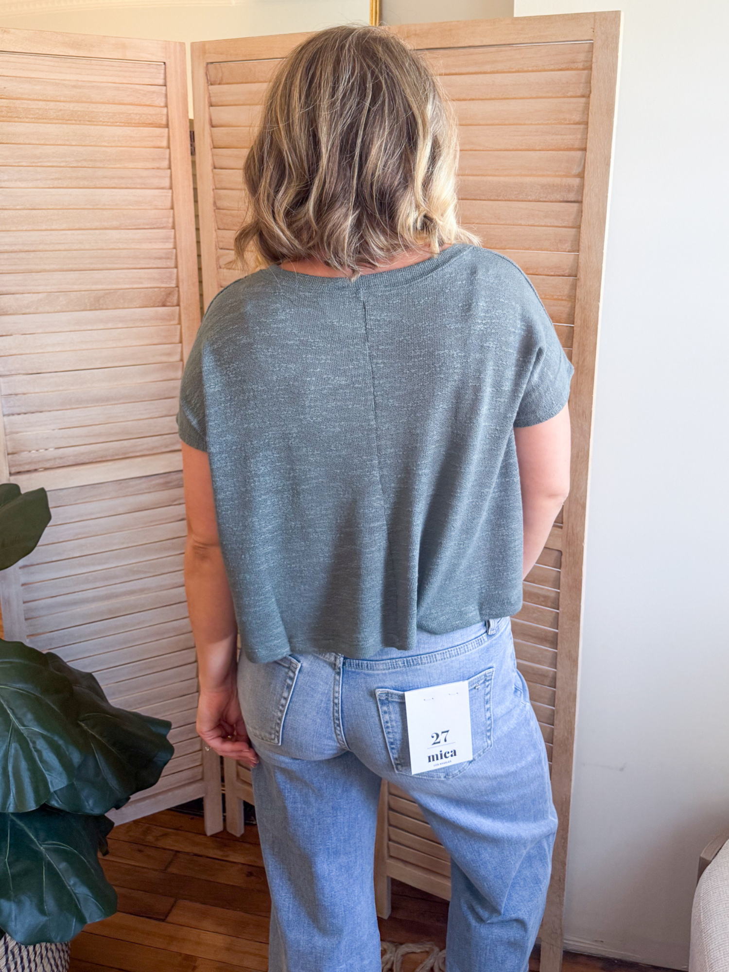 Julia V-Neck Slub Tee - Ash Jade