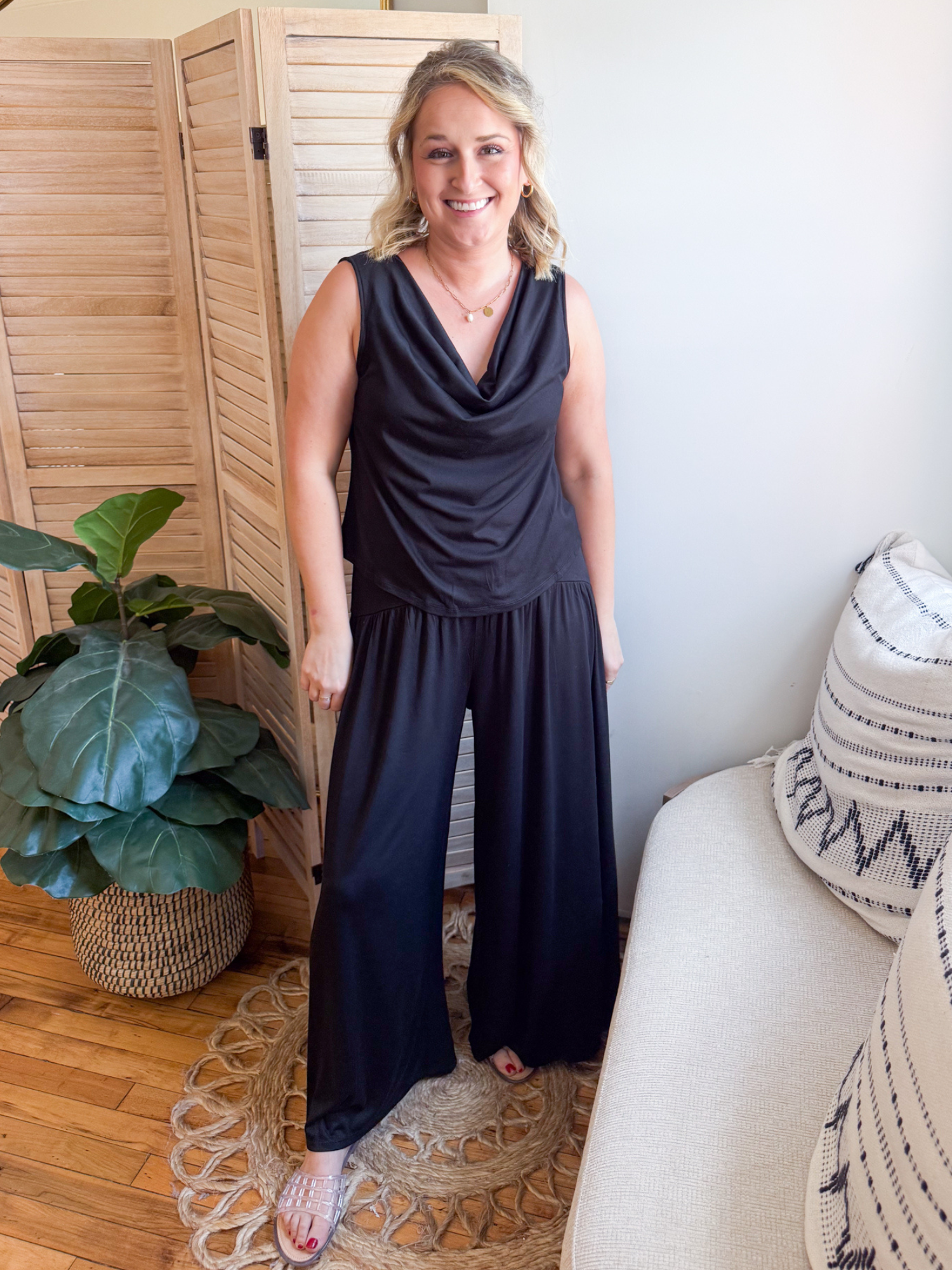 Solene Wide Leg Pants - Black