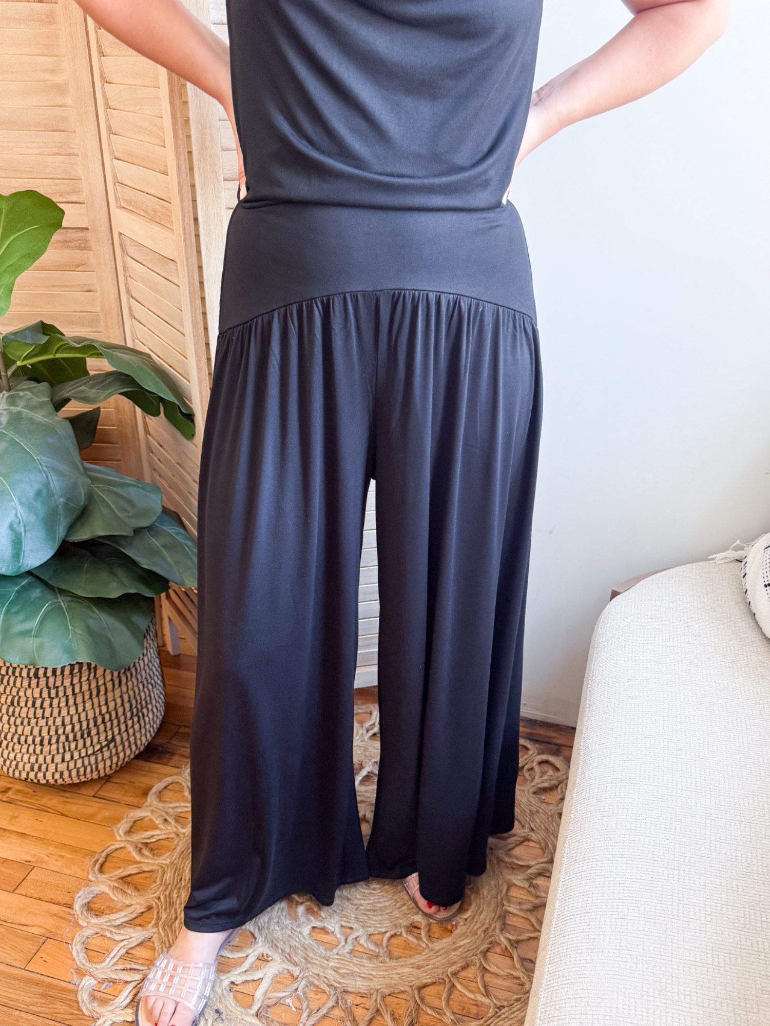 Solene Wide Leg Pants - Black