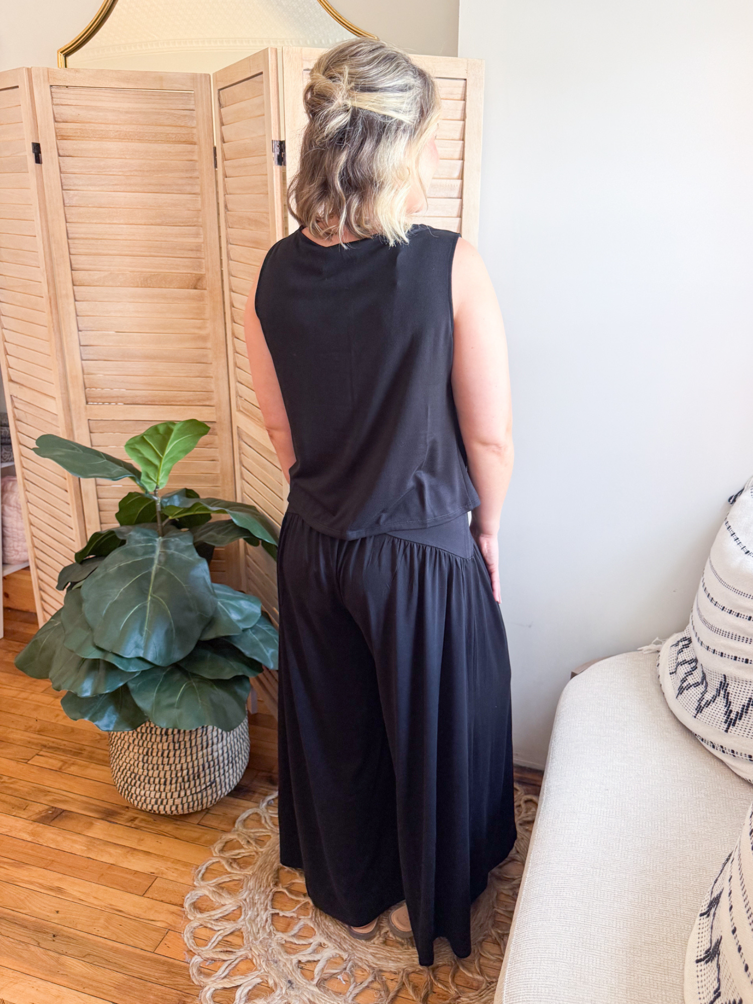Solene Wide Leg Pants - Black
