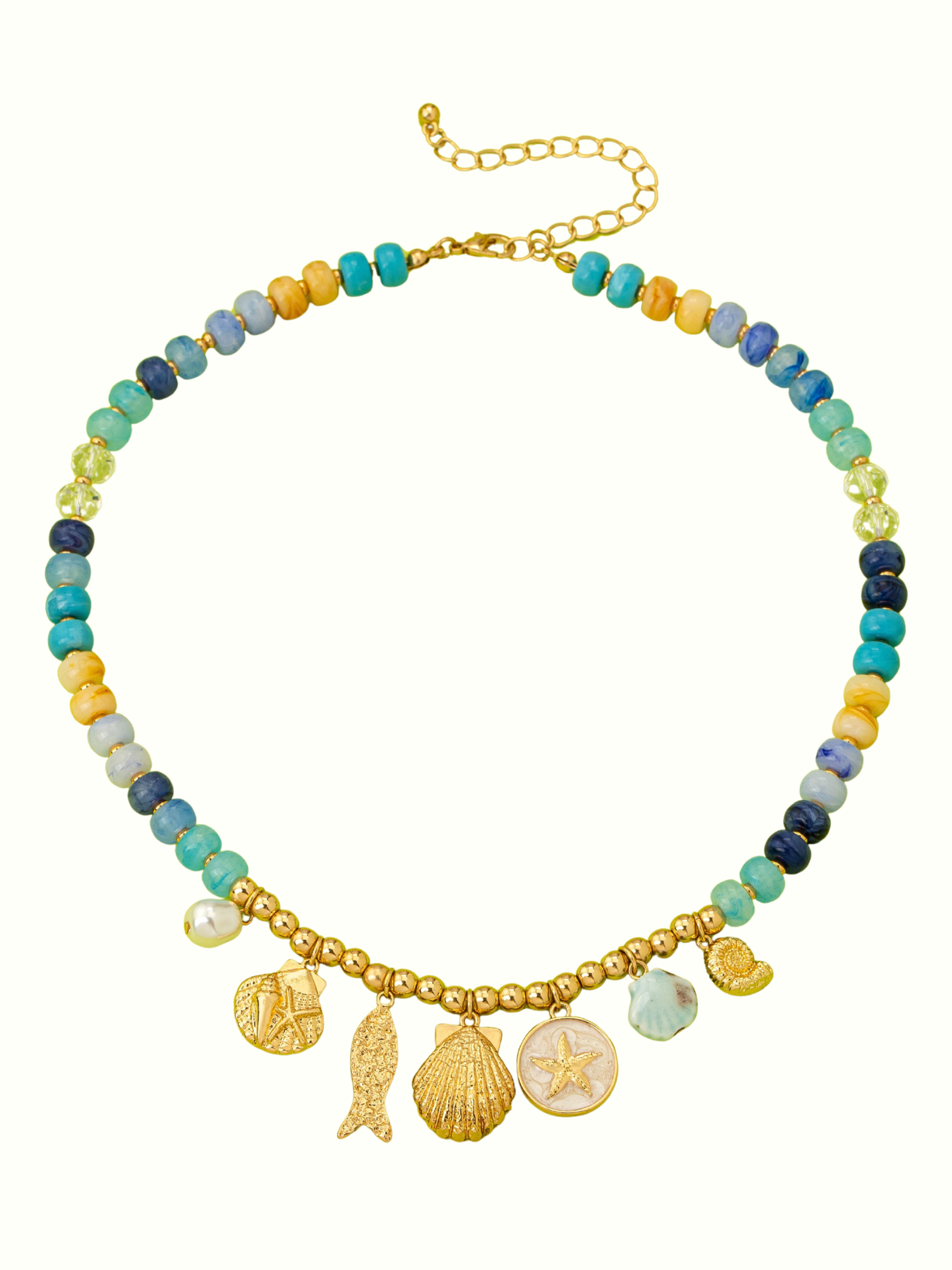 Sea Life Blue Beaded Charm Necklace