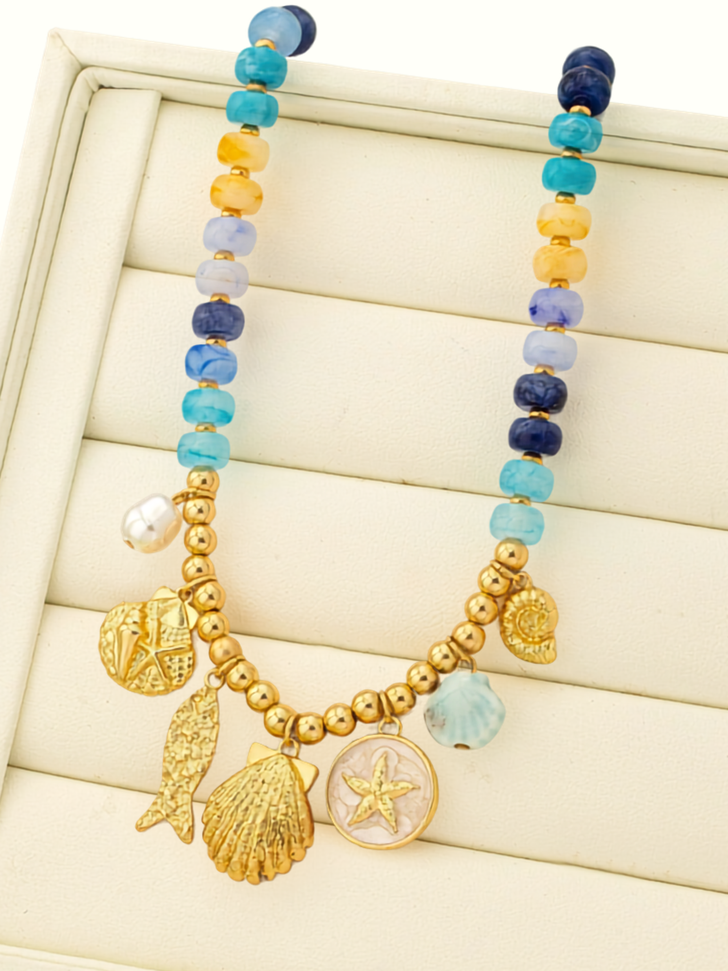 Sea Life Blue Beaded Charm Necklace