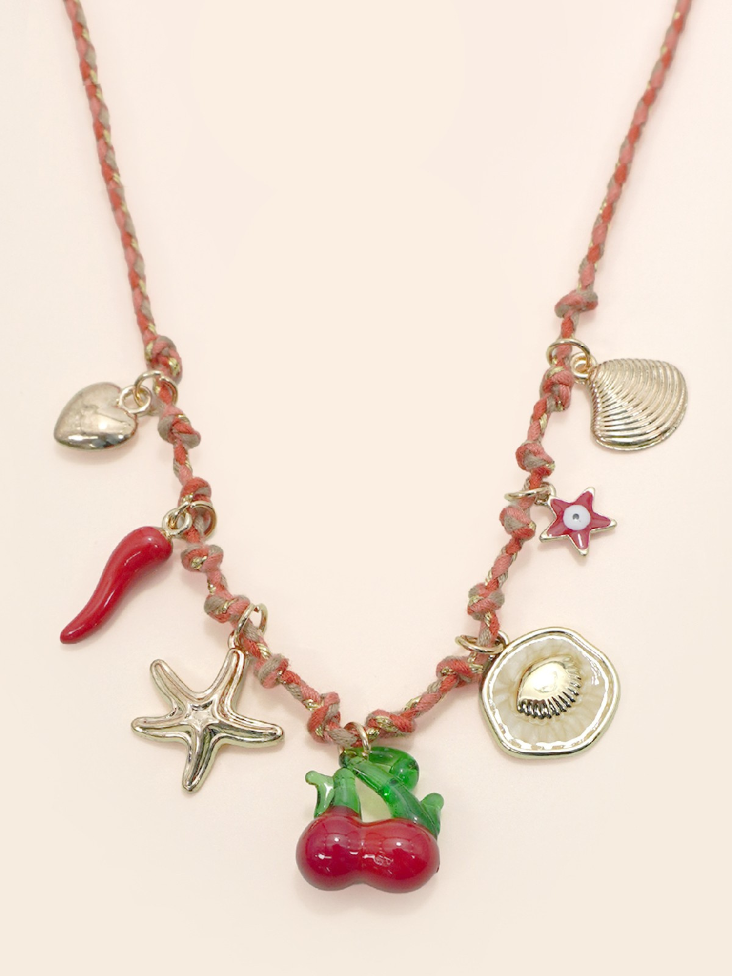 Corded Charm Necklace - Red