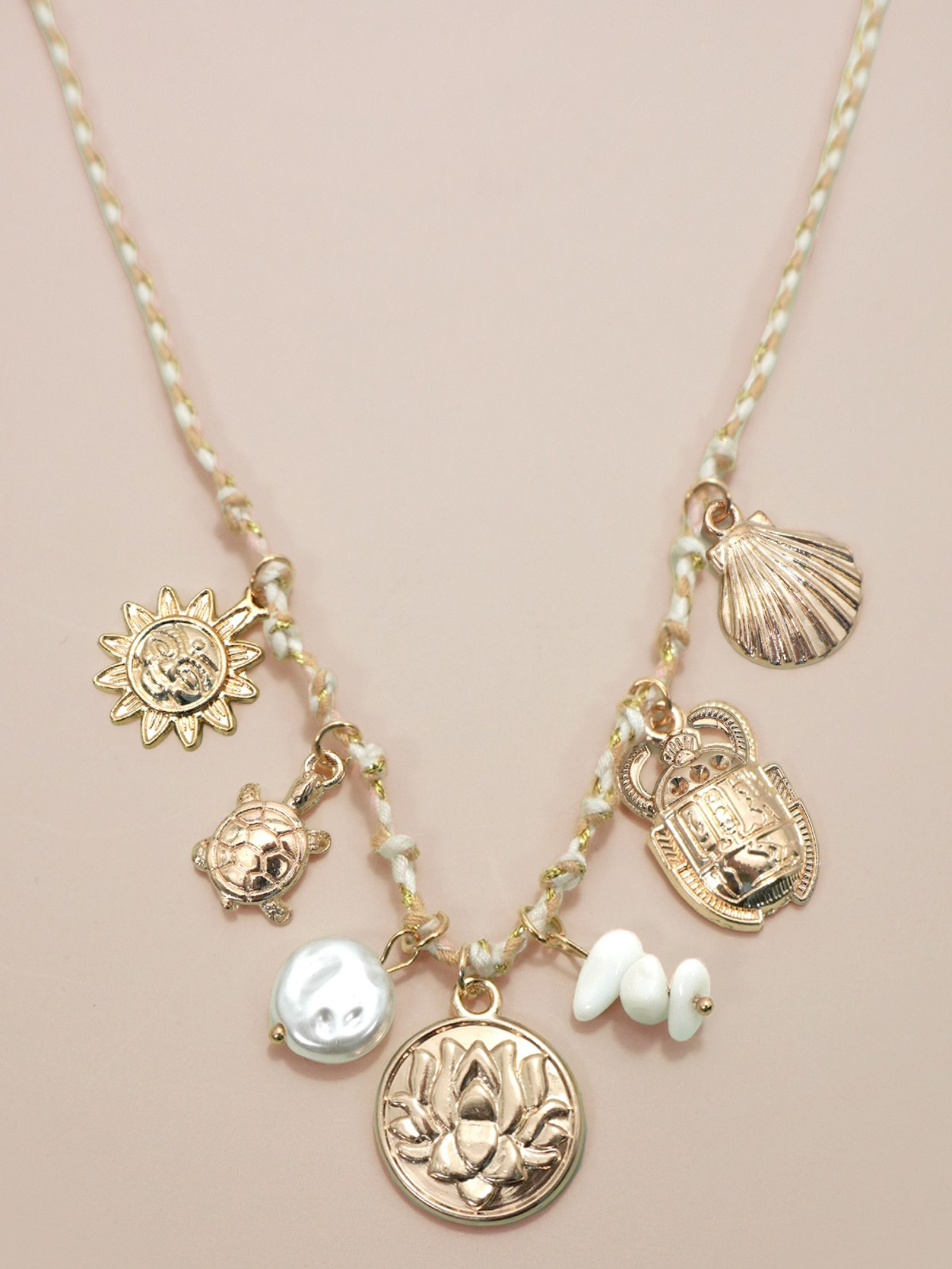 Corded Charm Necklace - White