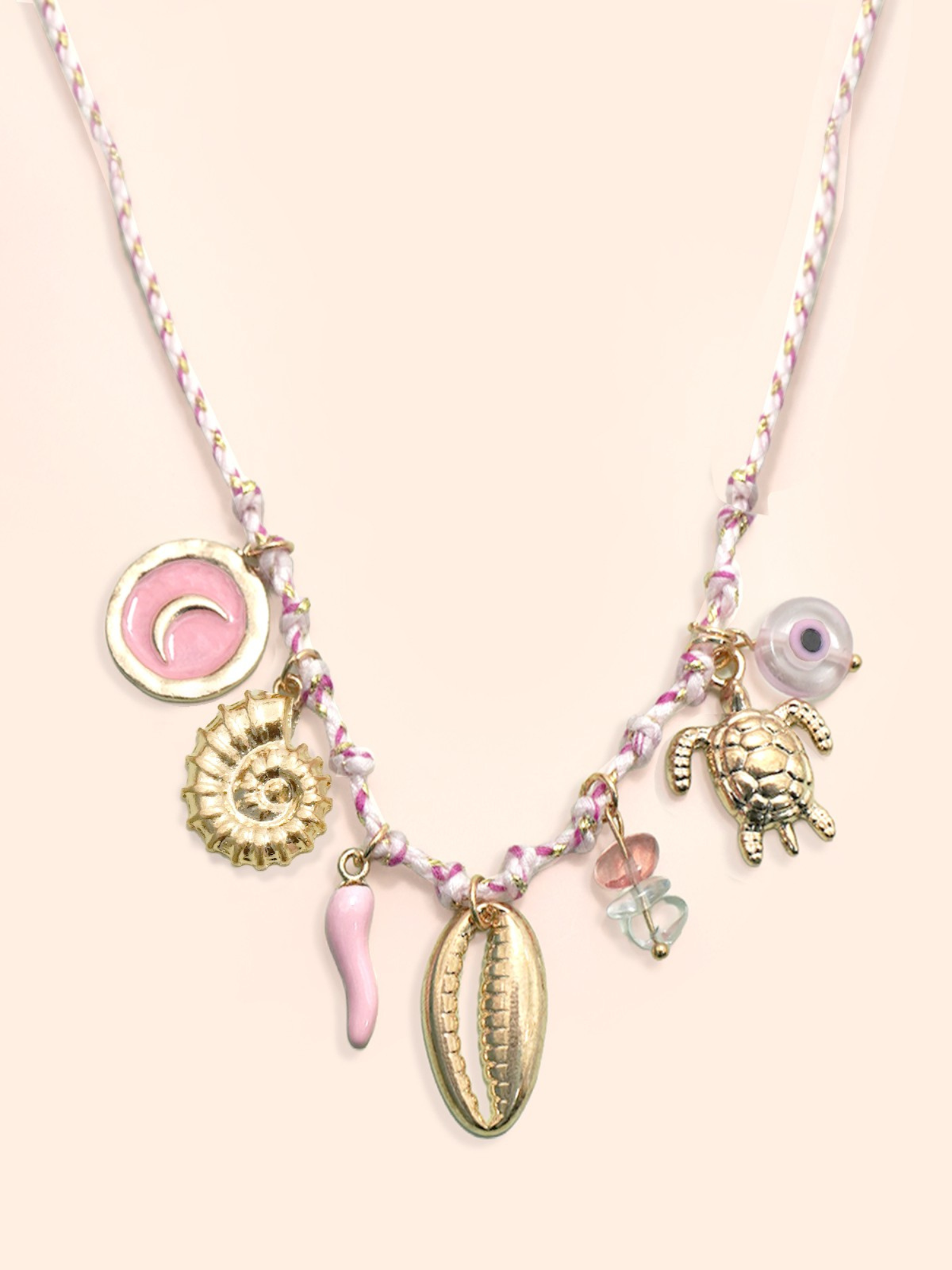 Corded Charm Necklace - Pink