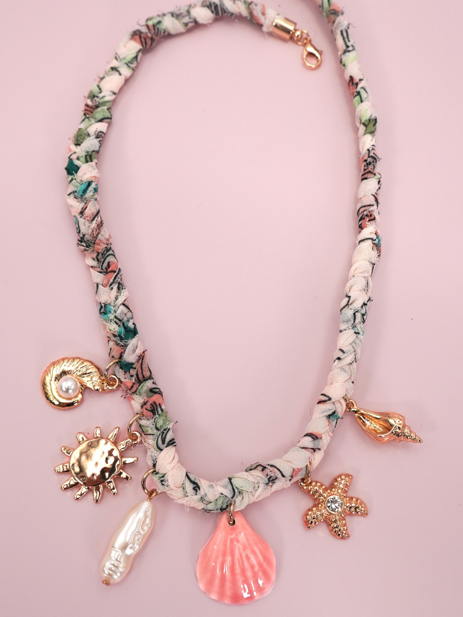 Pink Shell Scarf Charm Necklace
