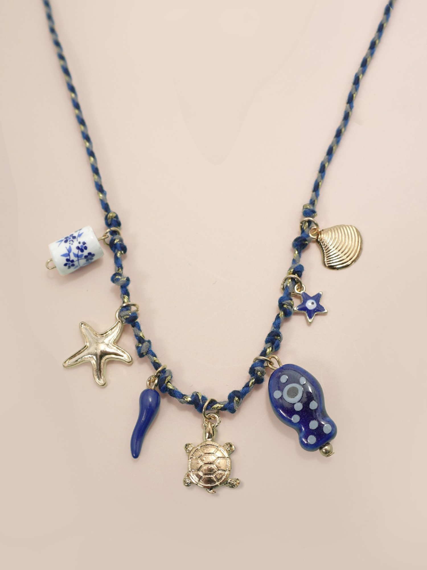 Corded Charm Necklace - Navy