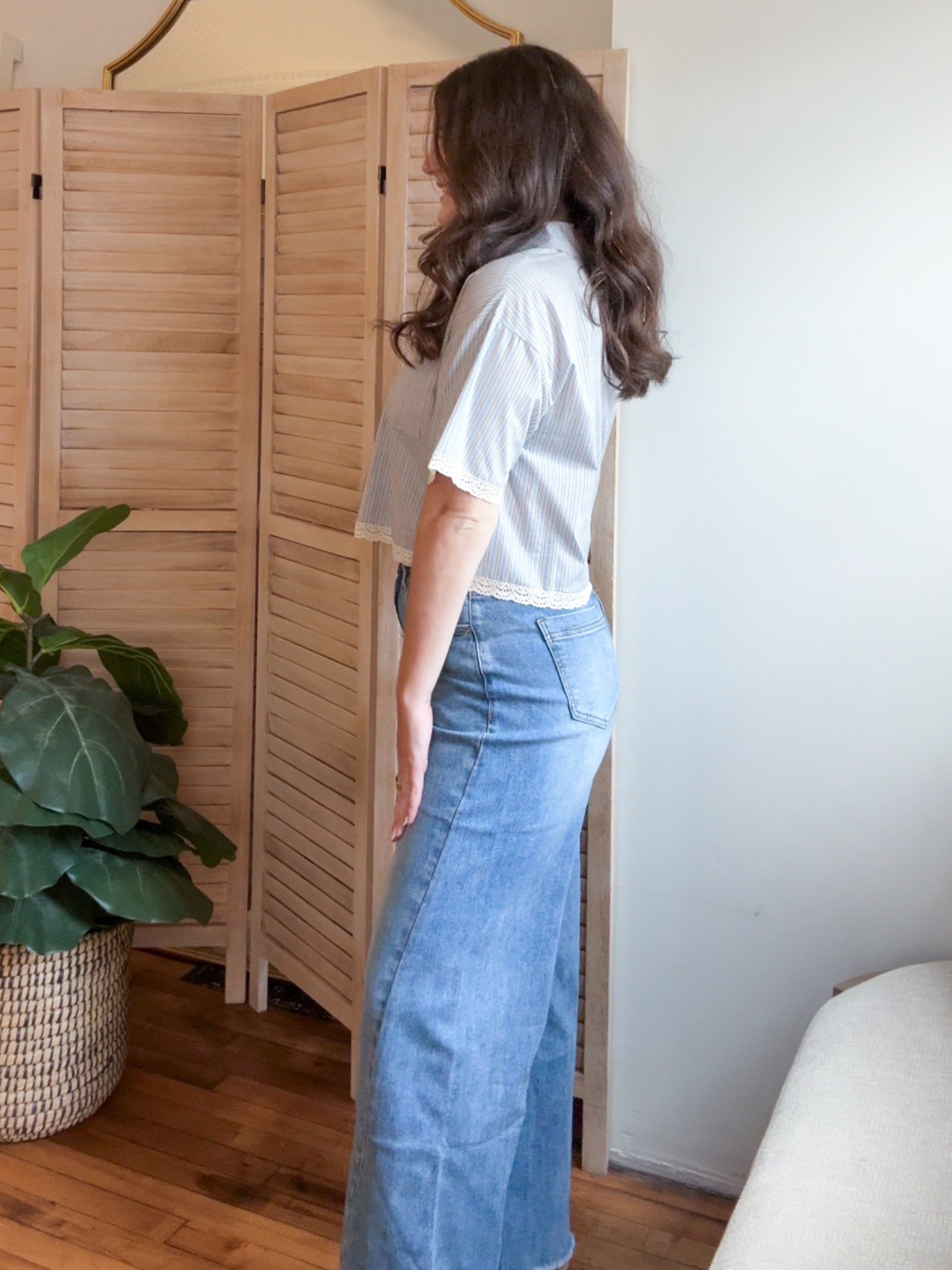 High Rise Wide Leg Seamed Ankle Jeans