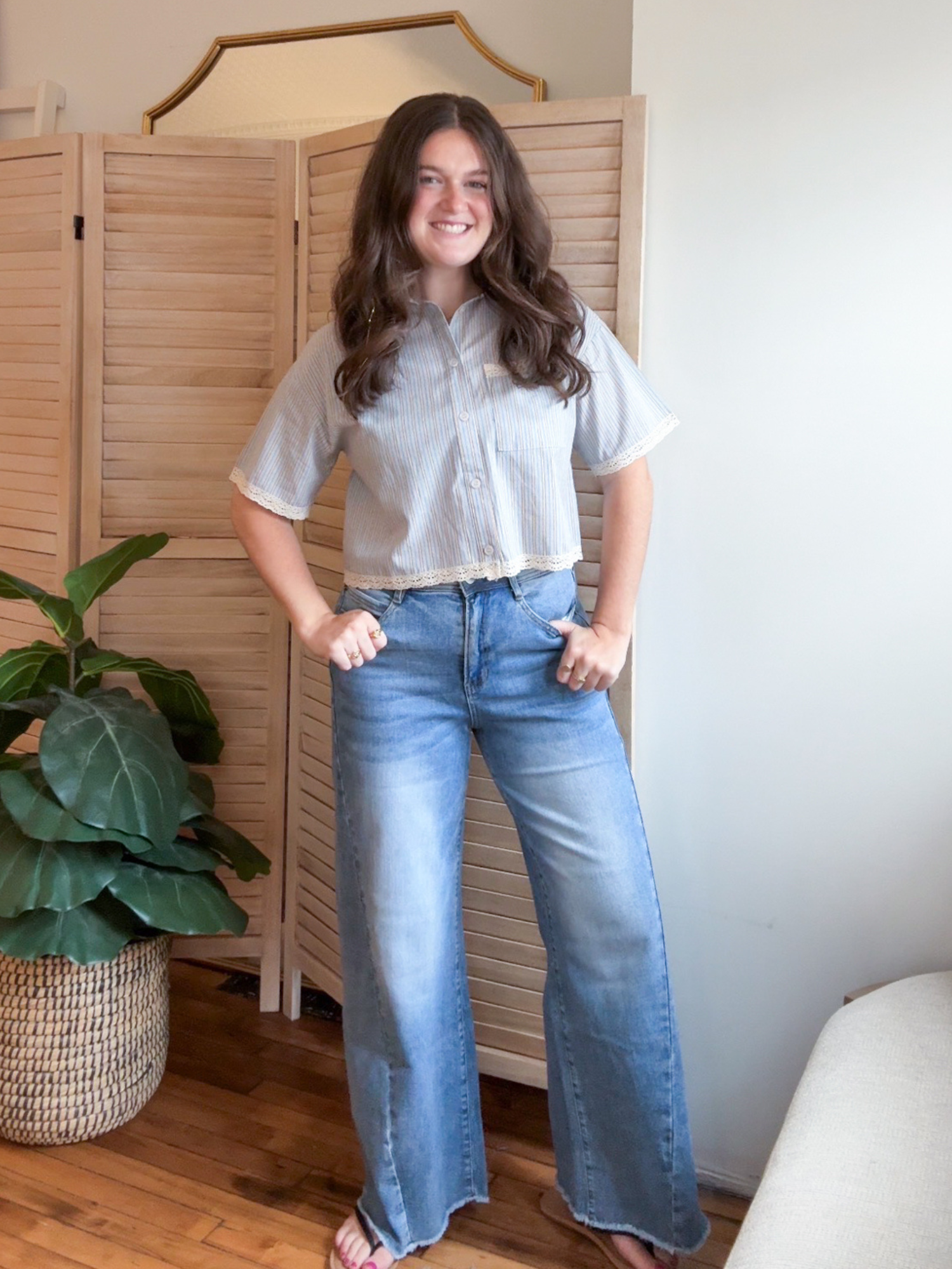 High Rise Wide Leg Seamed Ankle Jeans