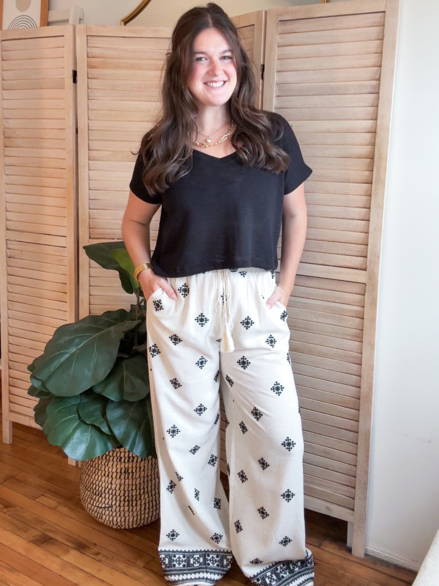Hazel Embroidered Wide Leg Pants