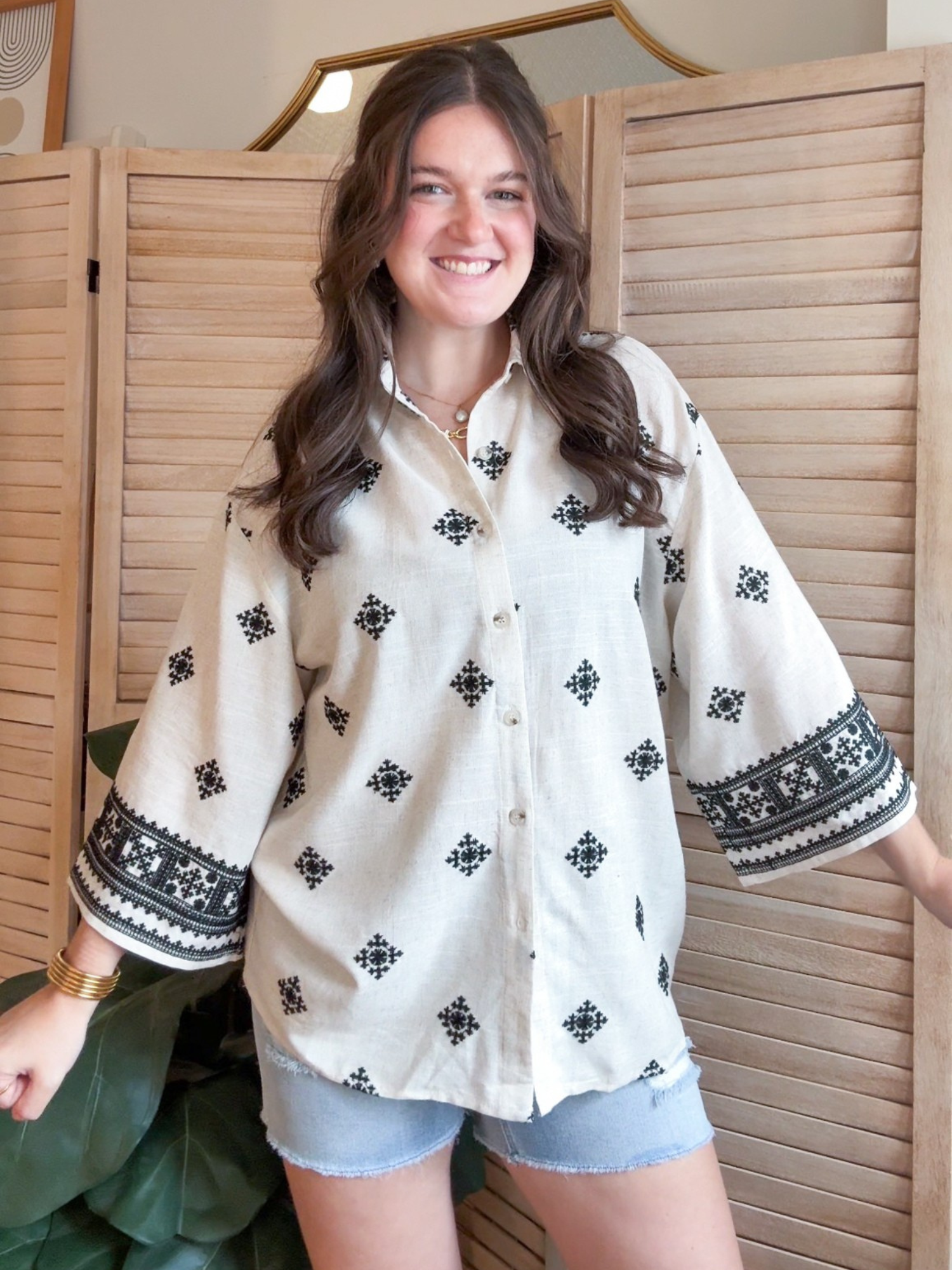 Hazel Embroidered Button Up