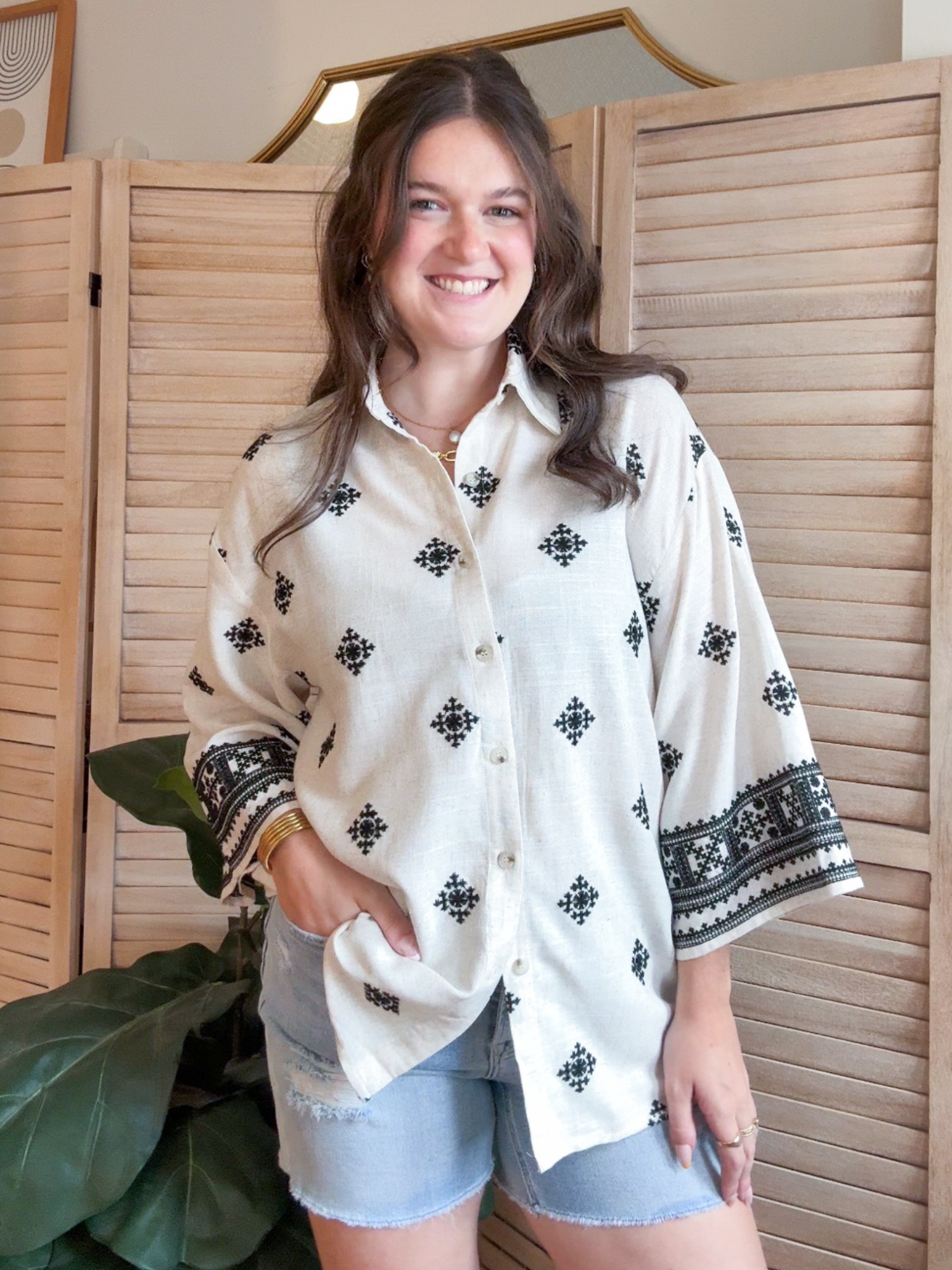 Hazel Embroidered Button Up