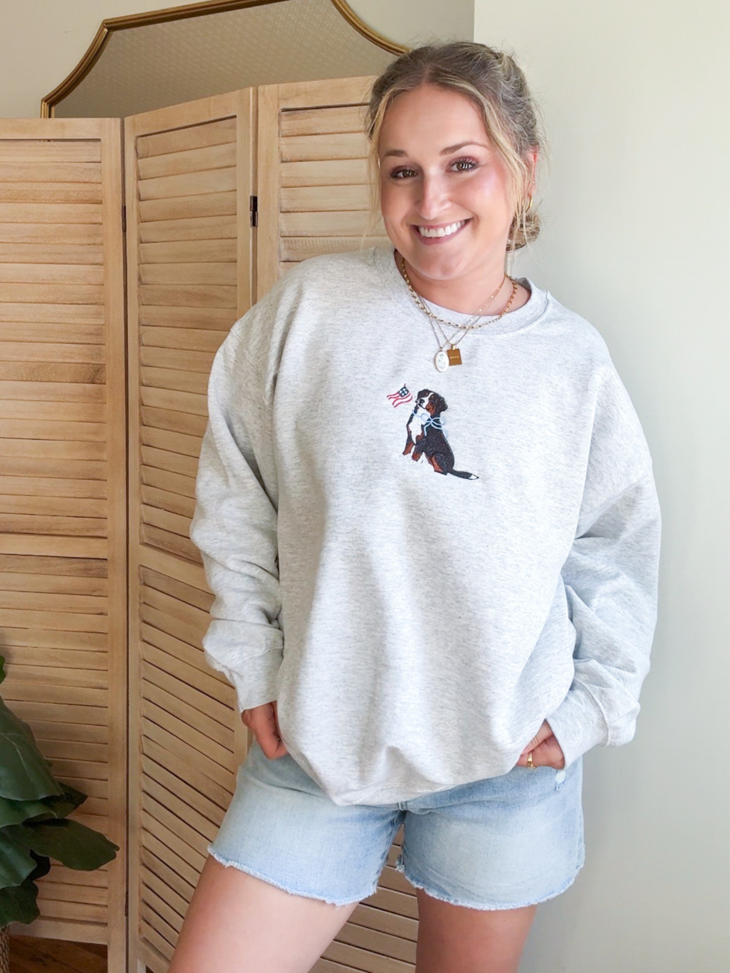 Embroidered Bernese Mountain Dog Flag Crewneck