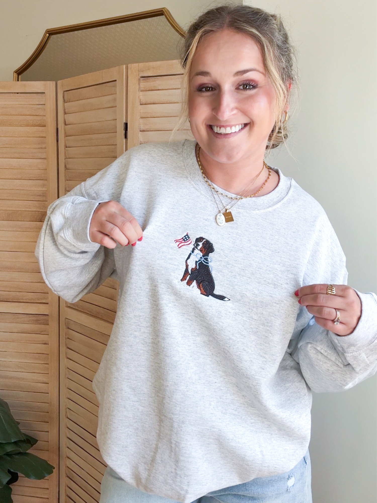 Embroidered Bernese Mountain Dog Flag Crewneck