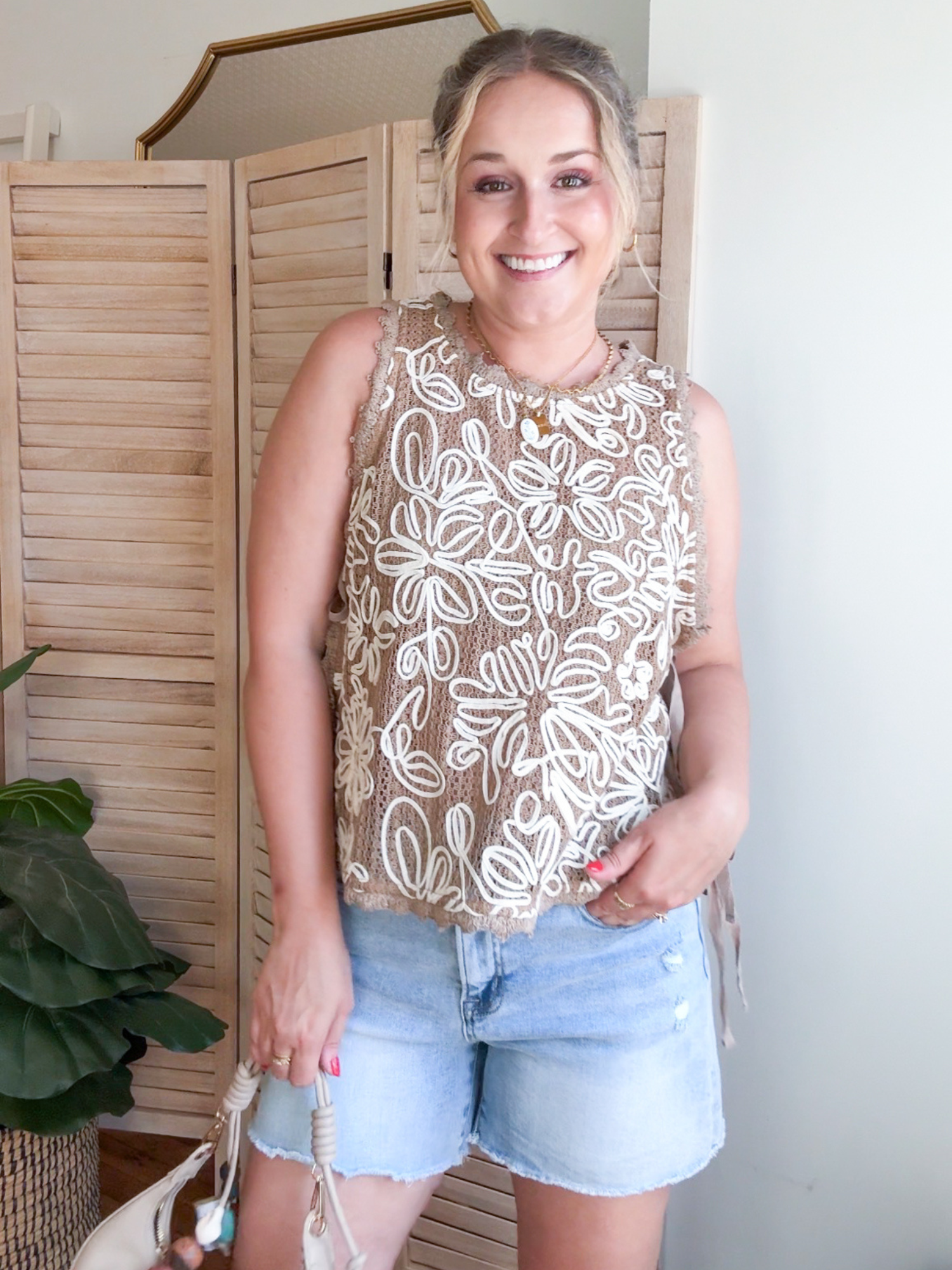 Faye Sleeveless Crochet Top - Tan