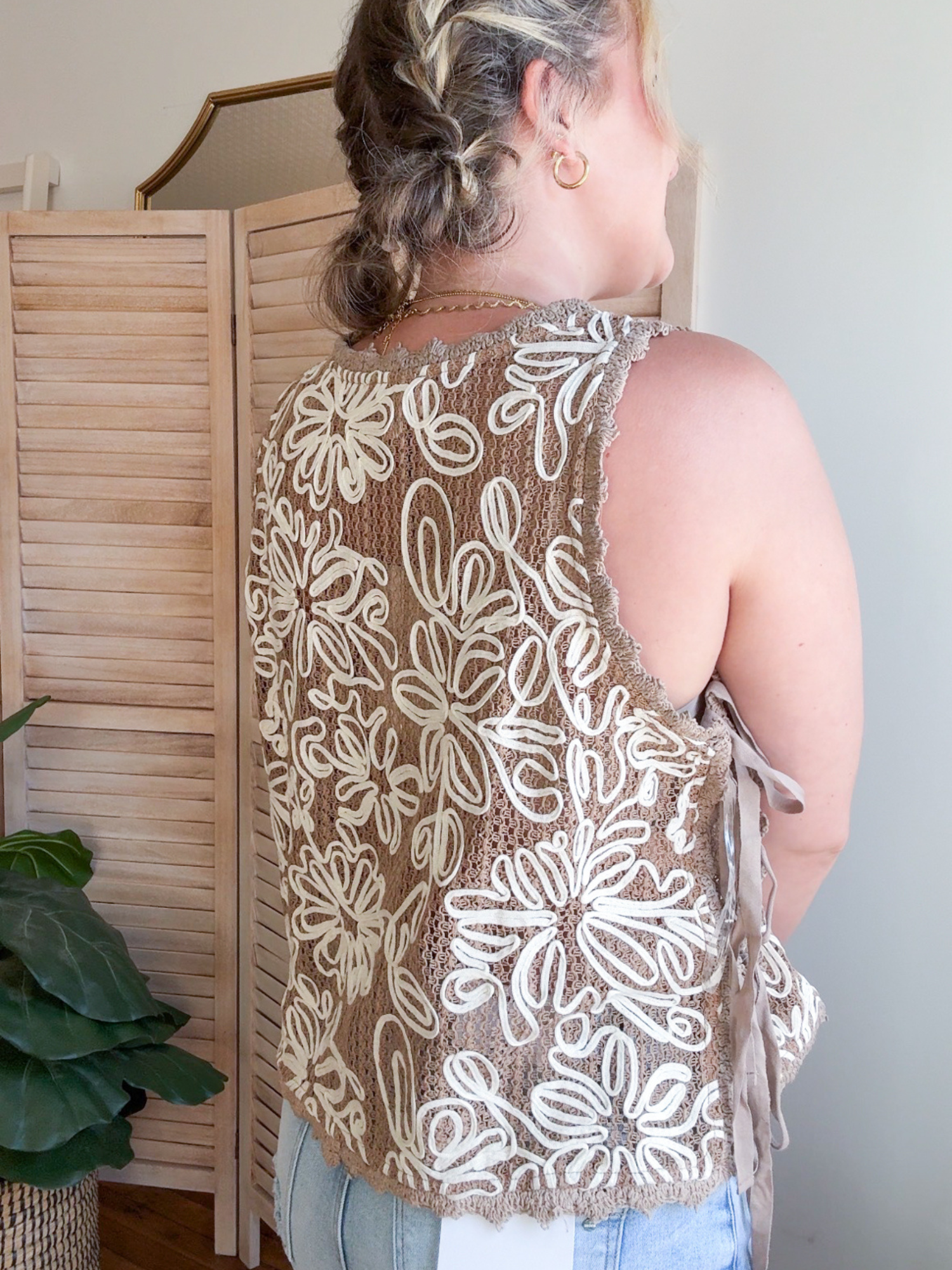 Faye Sleeveless Crochet Top - Tan
