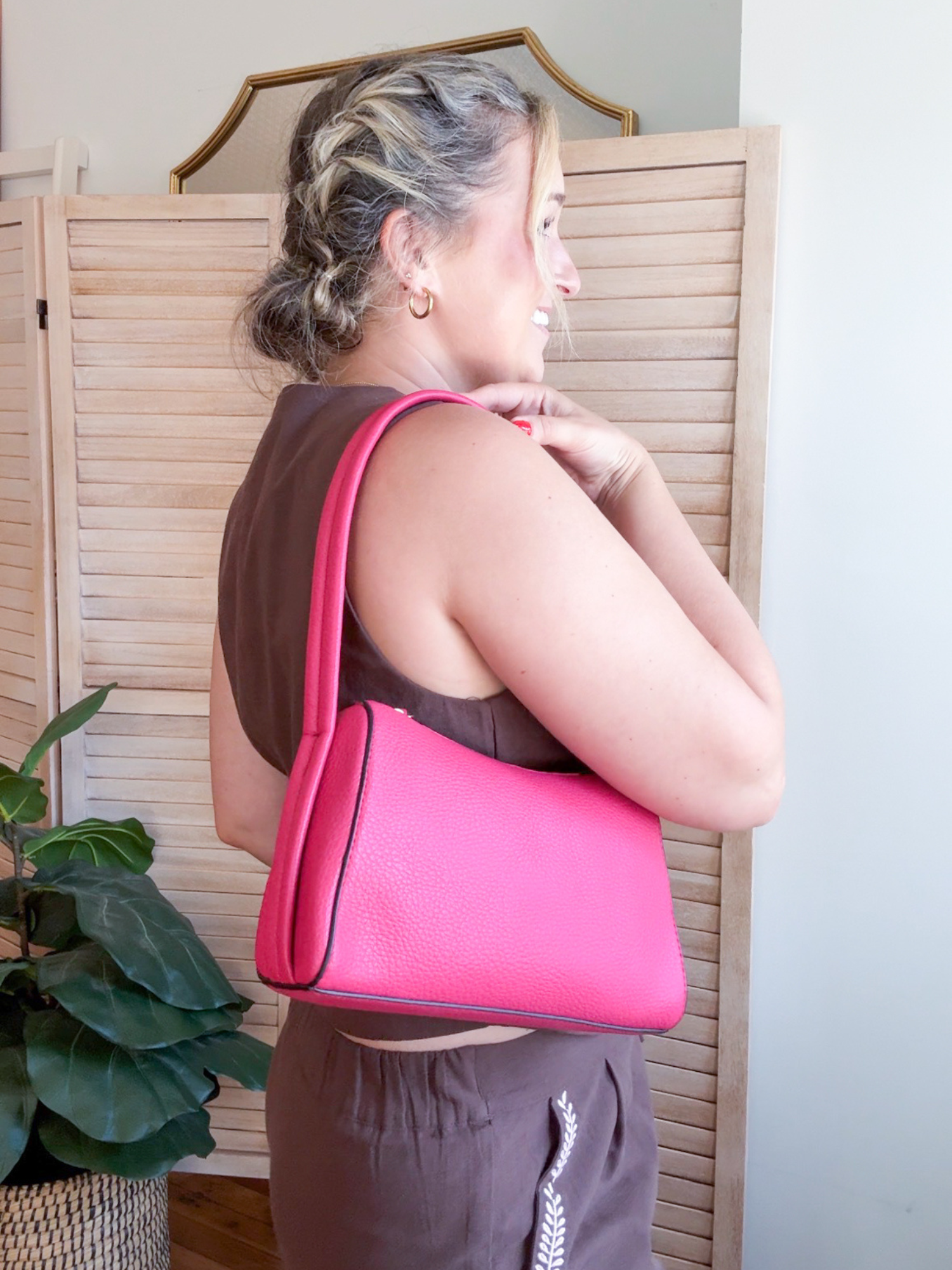 Leona Baguette Shoulder Bag - Berry