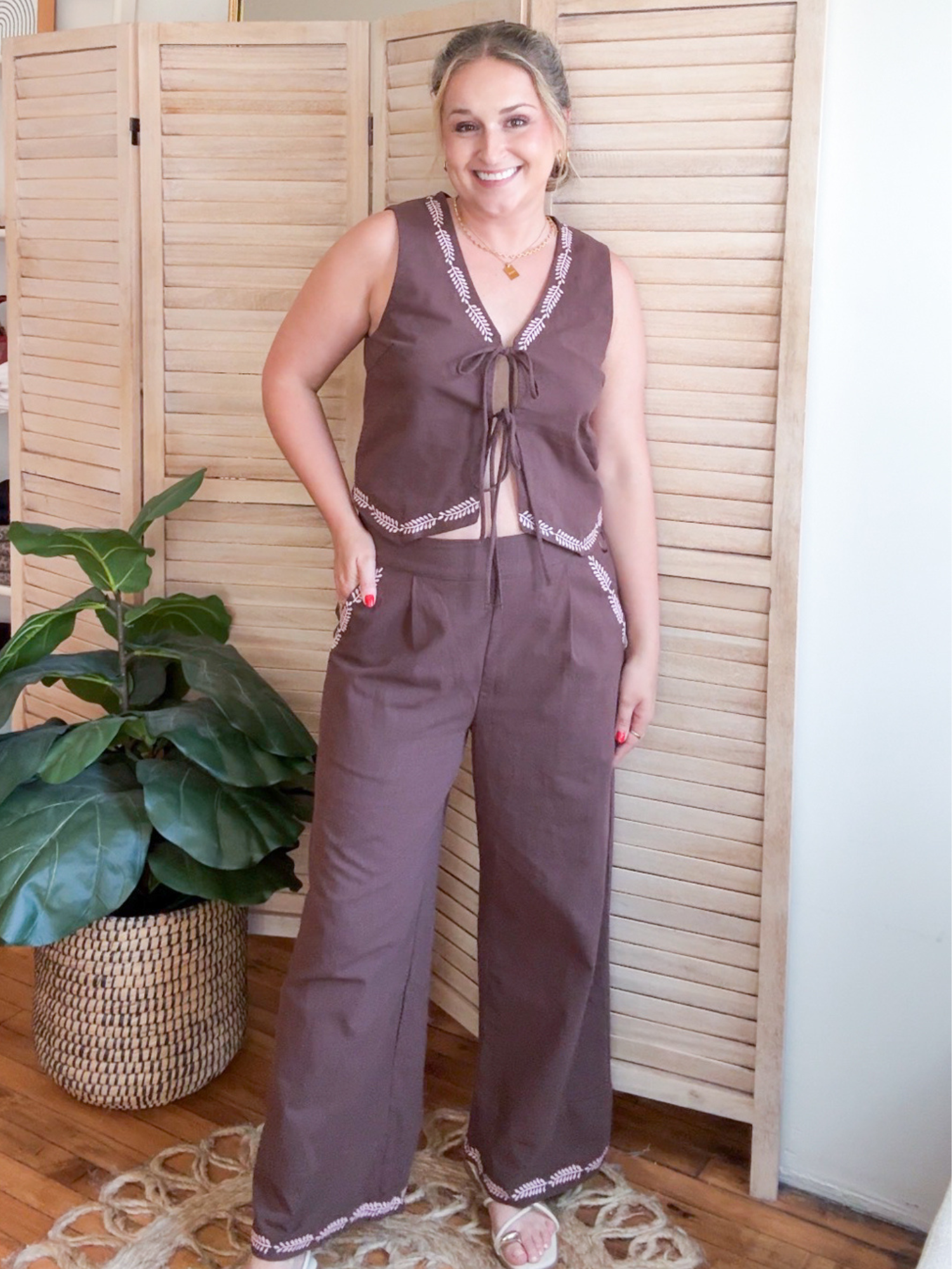 Winnie Embroidered Wide Leg Pants
