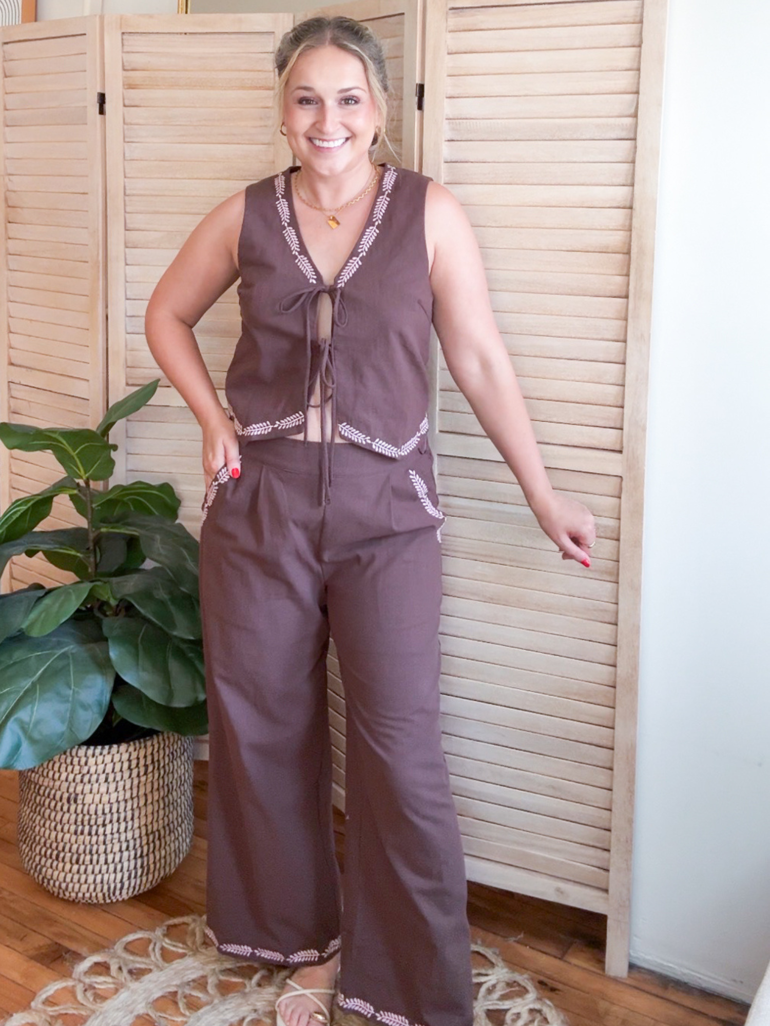 Winnie Embroidered Wide Leg Pants