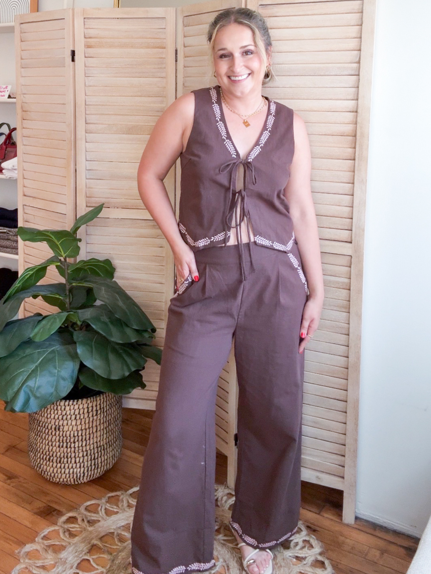 Winnie Embroidered Wide Leg Pants