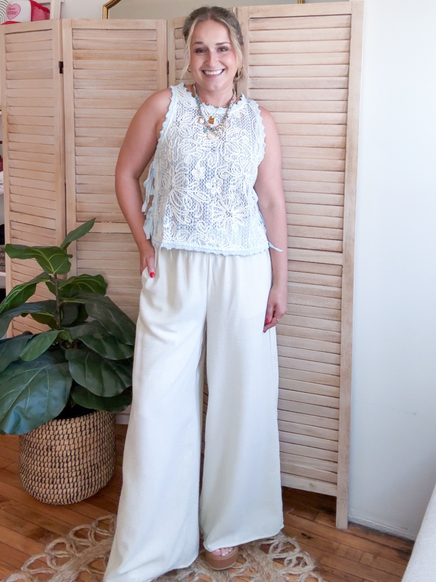 Faye Sleeveless Crochet Top - Baby Blue