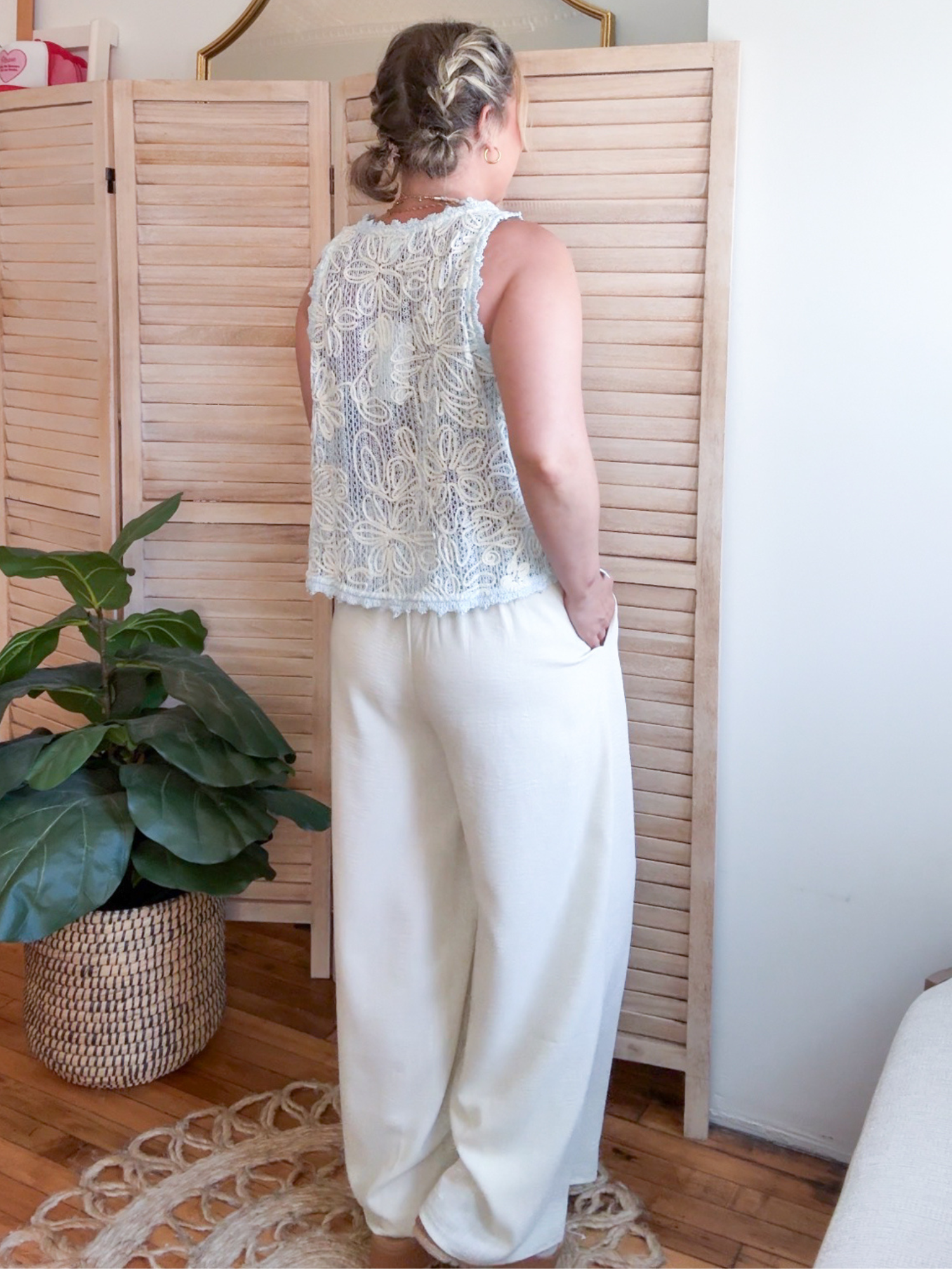 Faye Sleeveless Crochet Top - Baby Blue