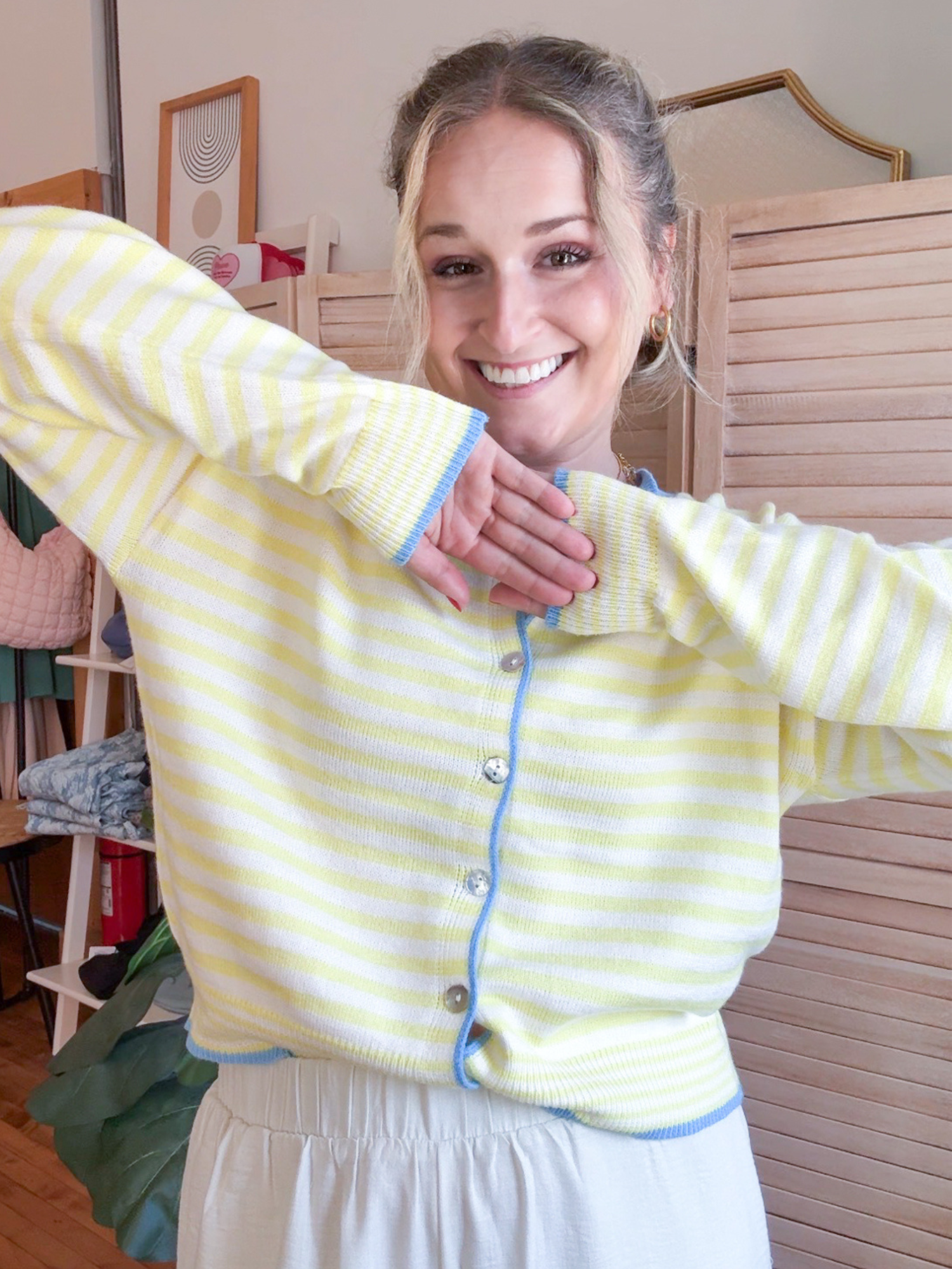Tanna Striped Cardigan - Lemon Blue