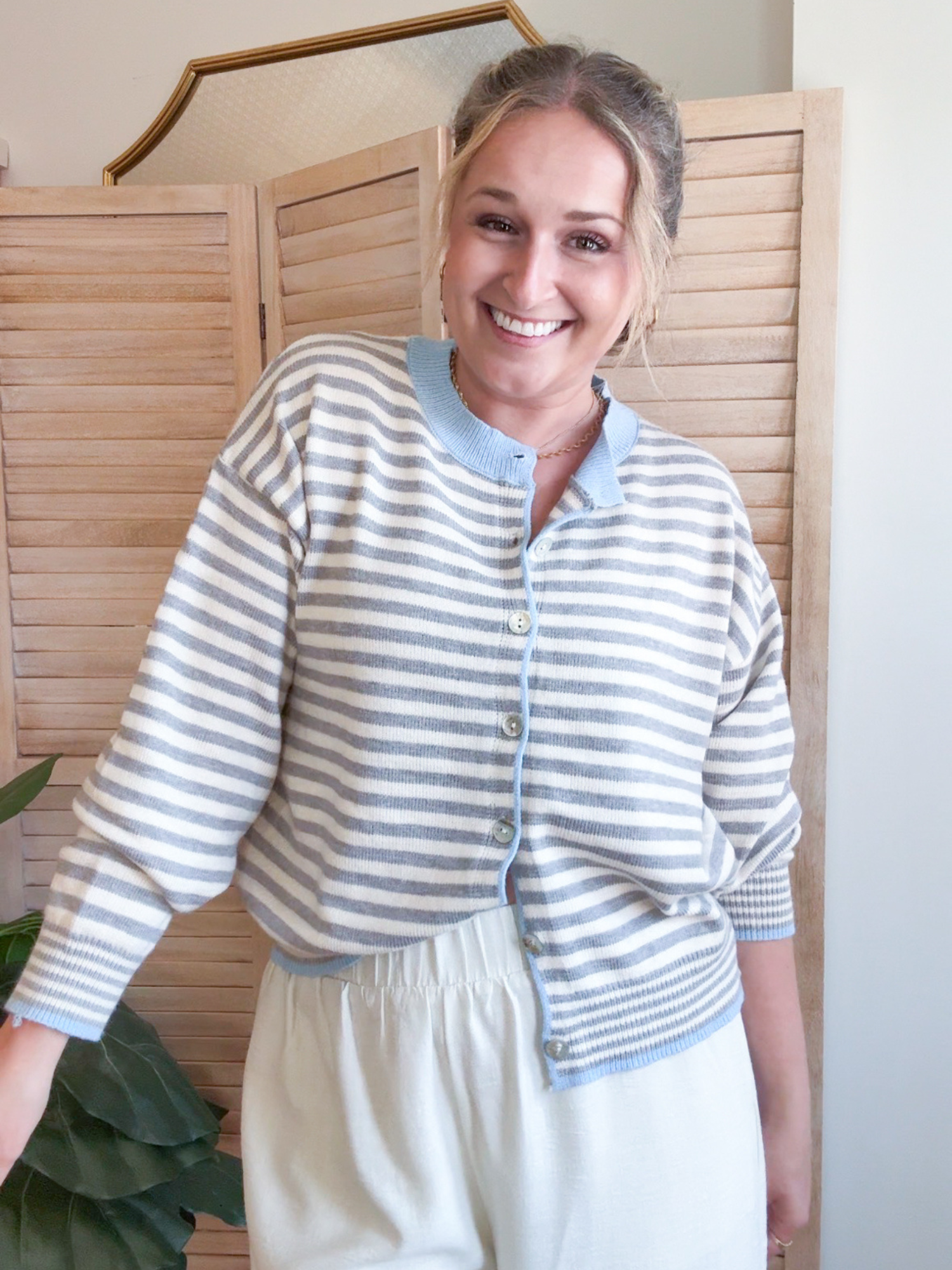Tanna Striped Cardigan - Slate Gray