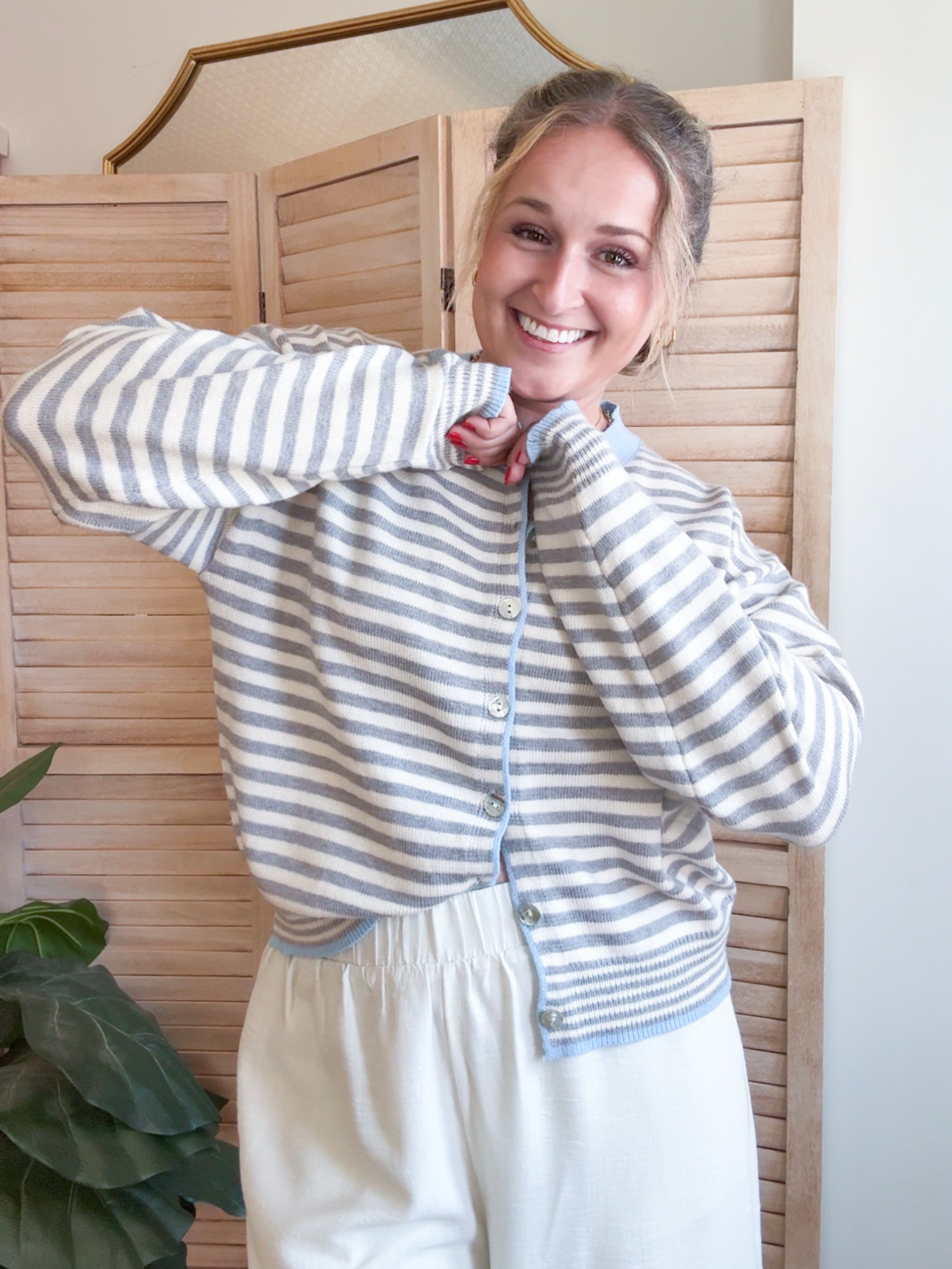 Tanna Striped Cardigan - Slate Gray