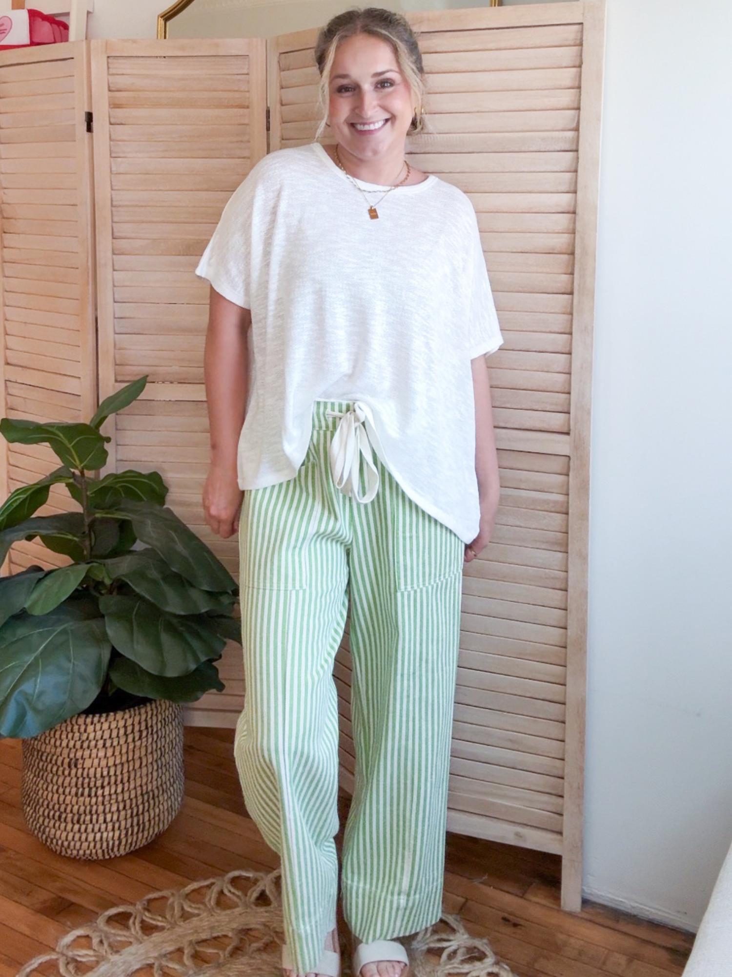 Brooks Striped Wide Leg Pants - Green - The Collective Rose