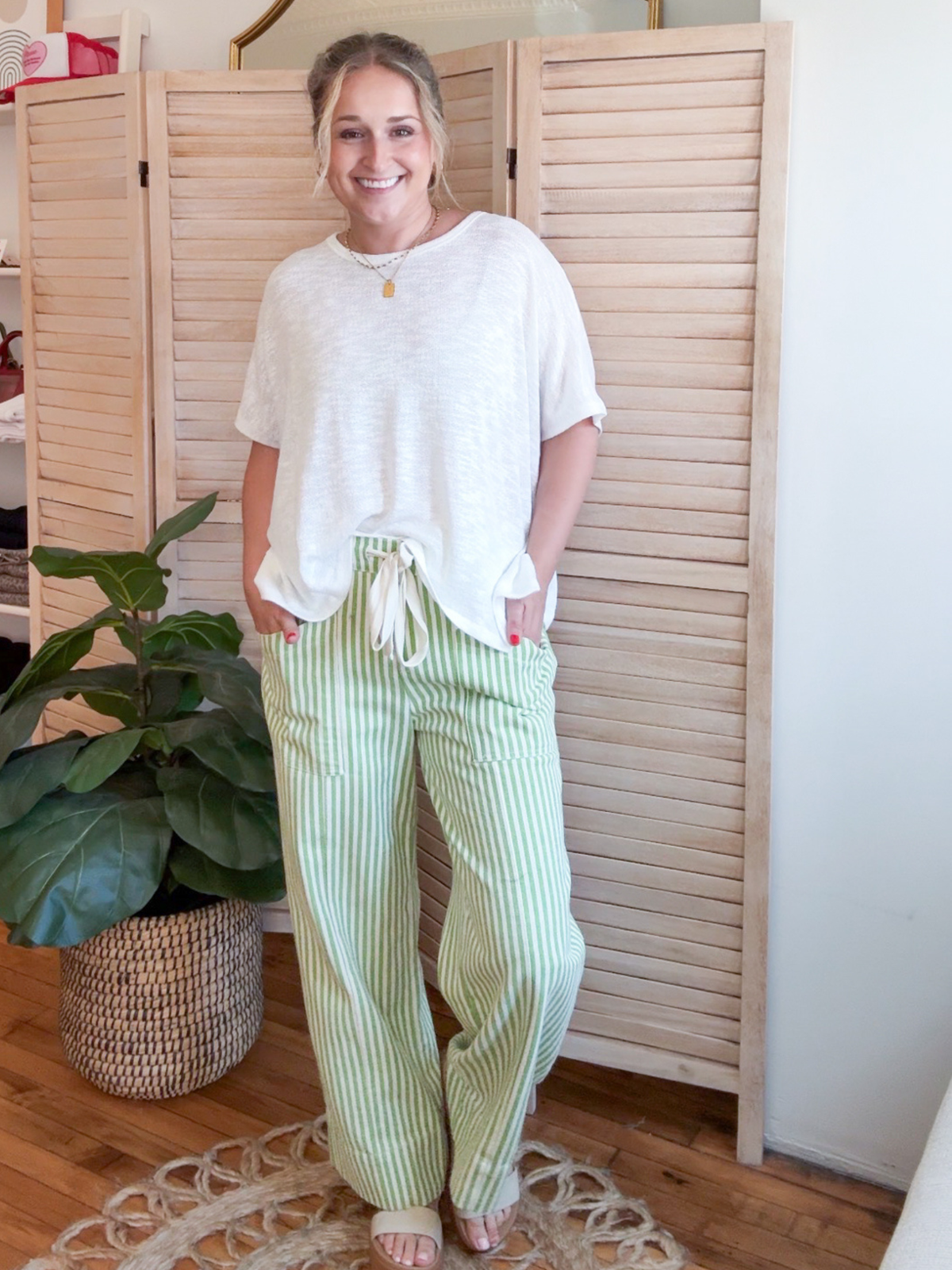 Brooks Striped Wide Leg Pants - Green - The Collective Rose