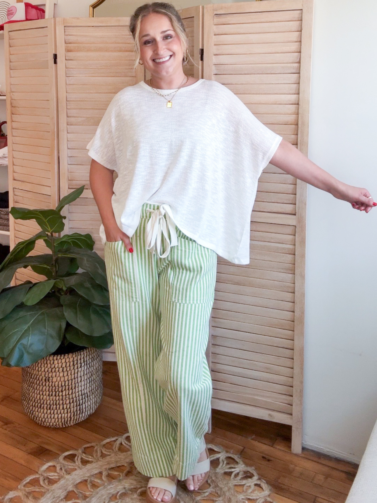 Brooks Striped Wide Leg Pants - Green
