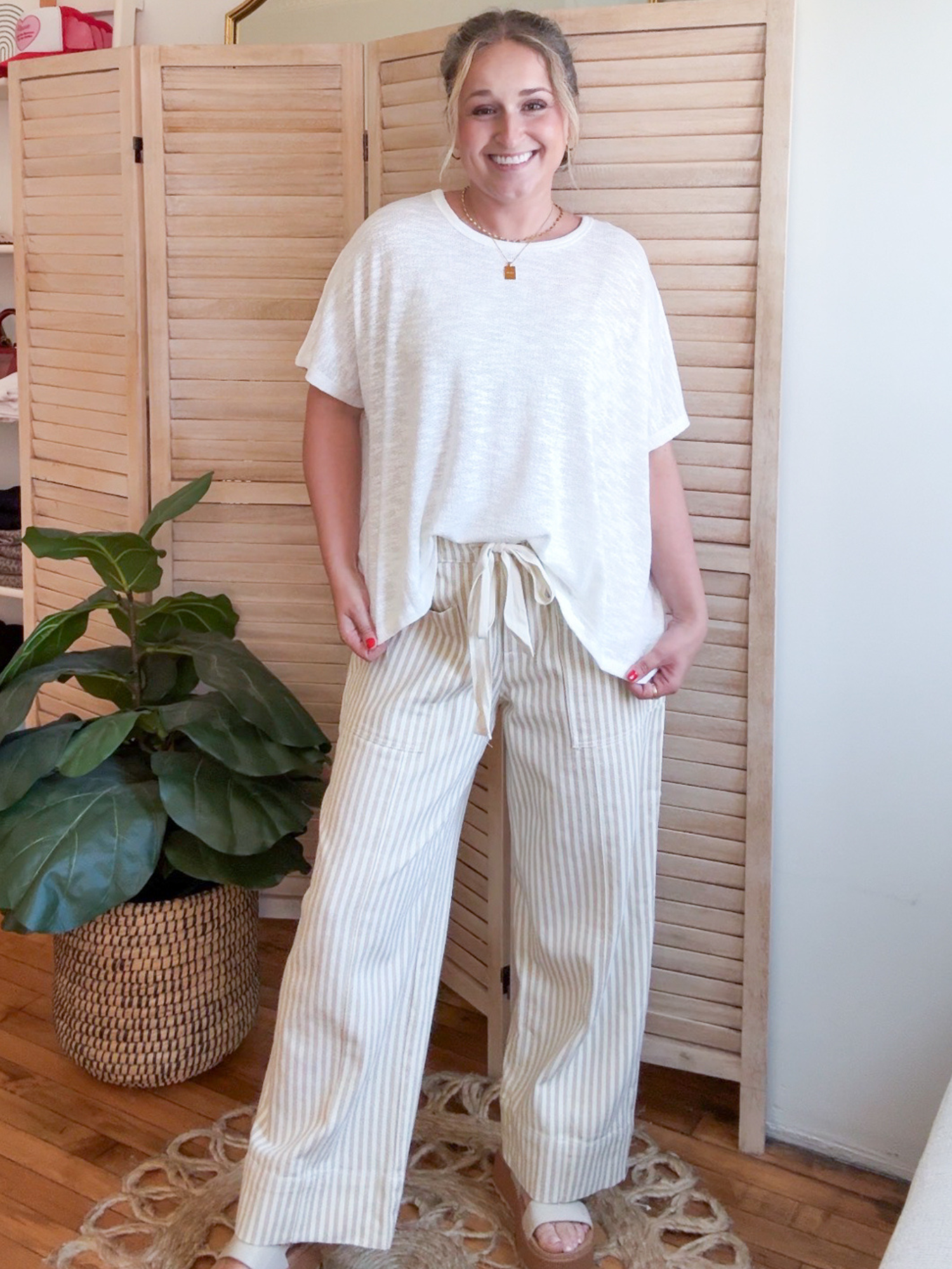 Brooks Striped Wide Leg Pants - Taupe