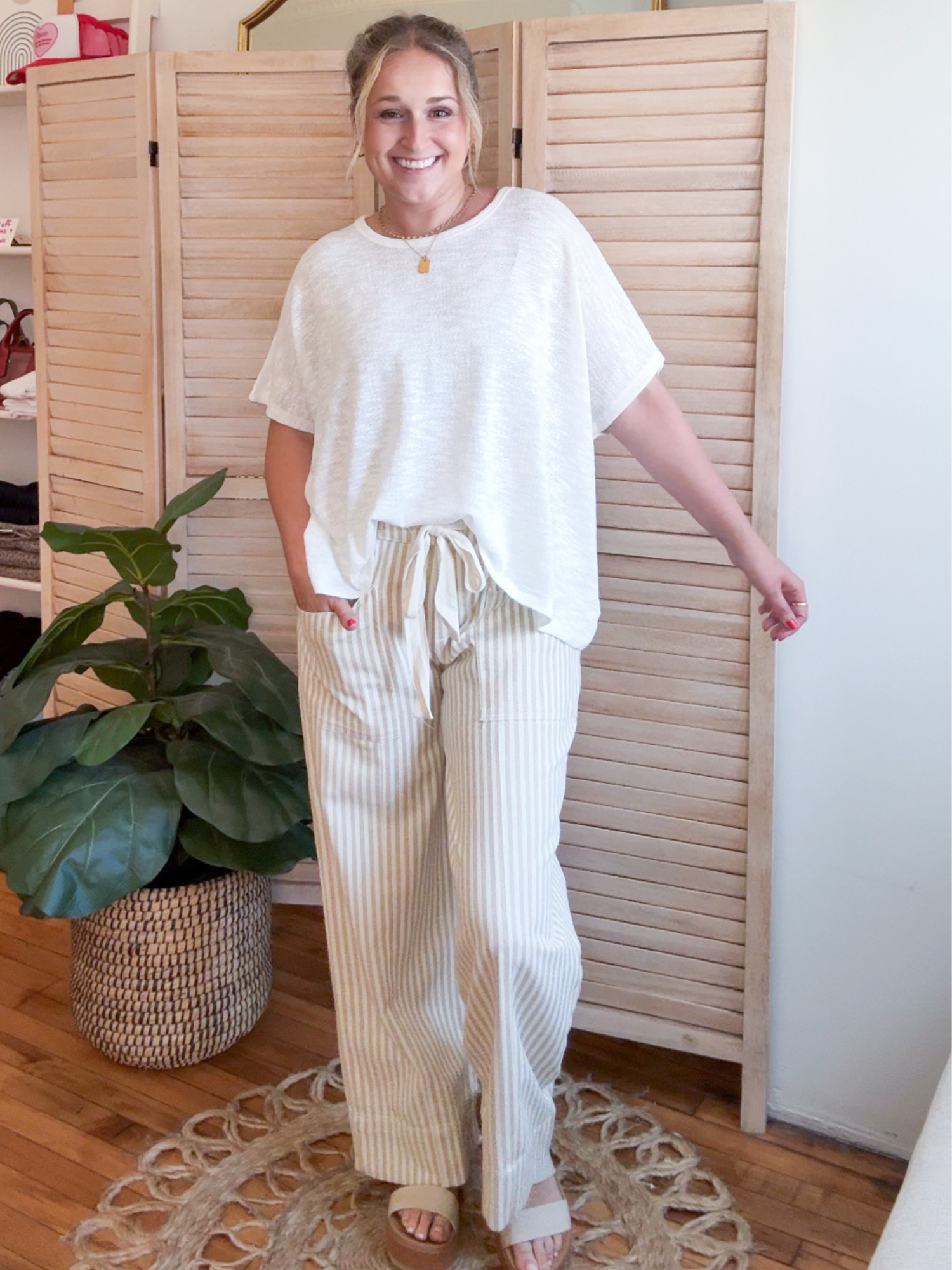 Brooks Striped Wide Leg Pants - Taupe