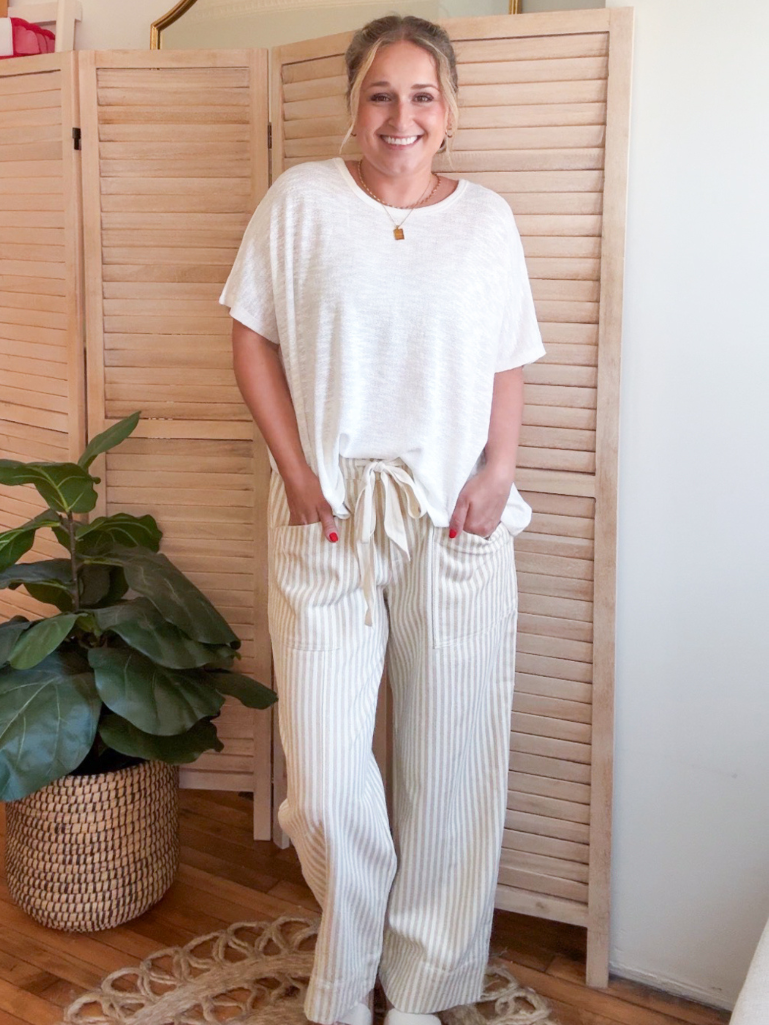 Brooks Striped Wide Leg Pants - Taupe