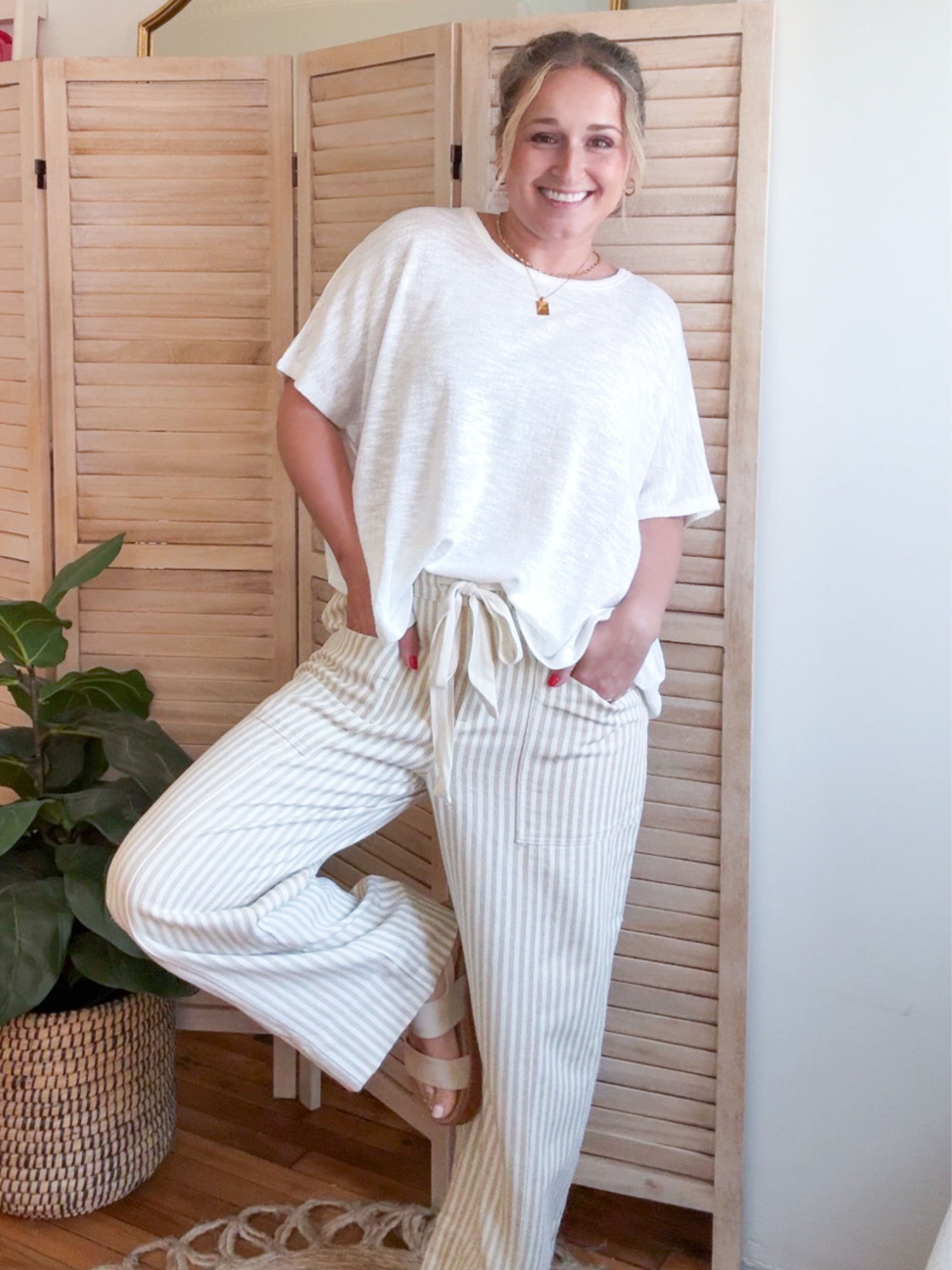 Brooks Striped Wide Leg Pants - Taupe