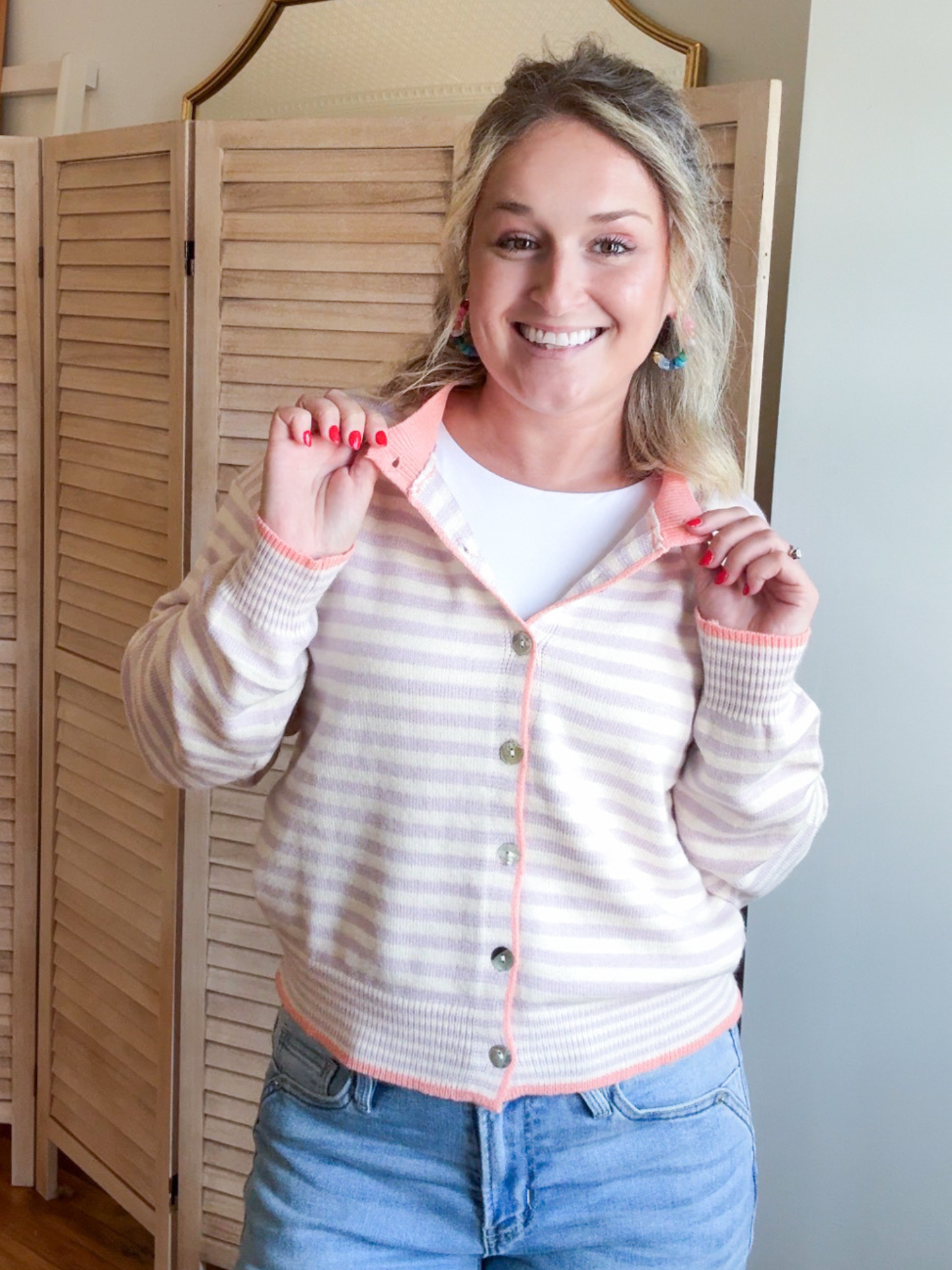 Tanna Striped Cardigan - Almond Lavender