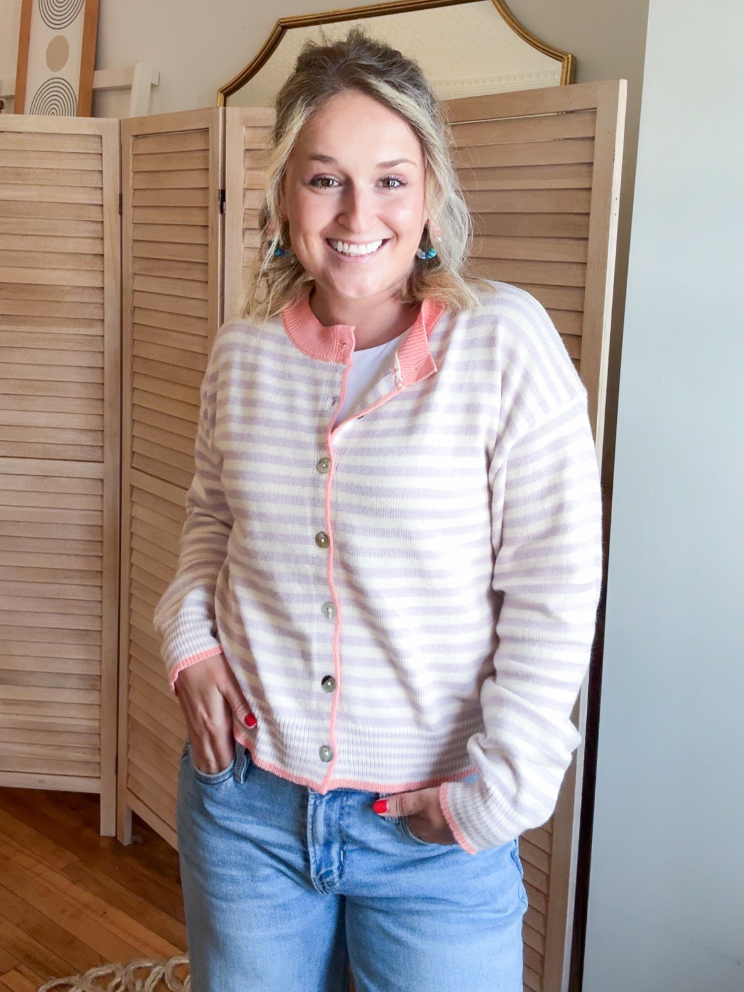 Tanna Striped Cardigan - Almond Lavender