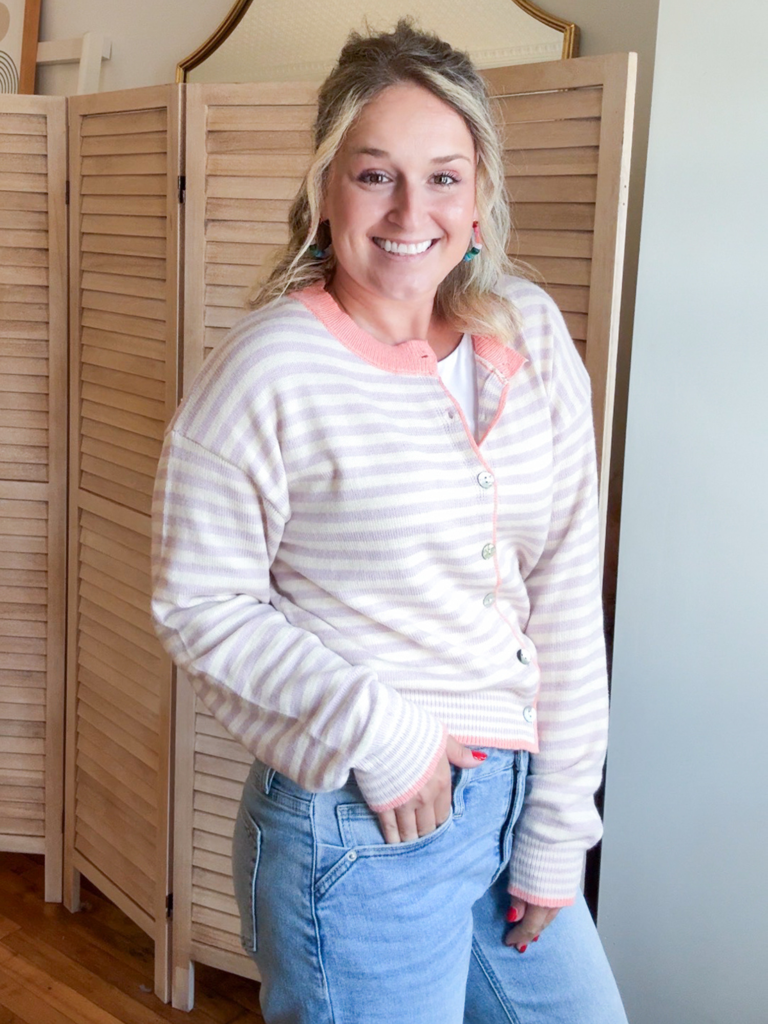 Tanna Striped Cardigan - Almond Lavender
