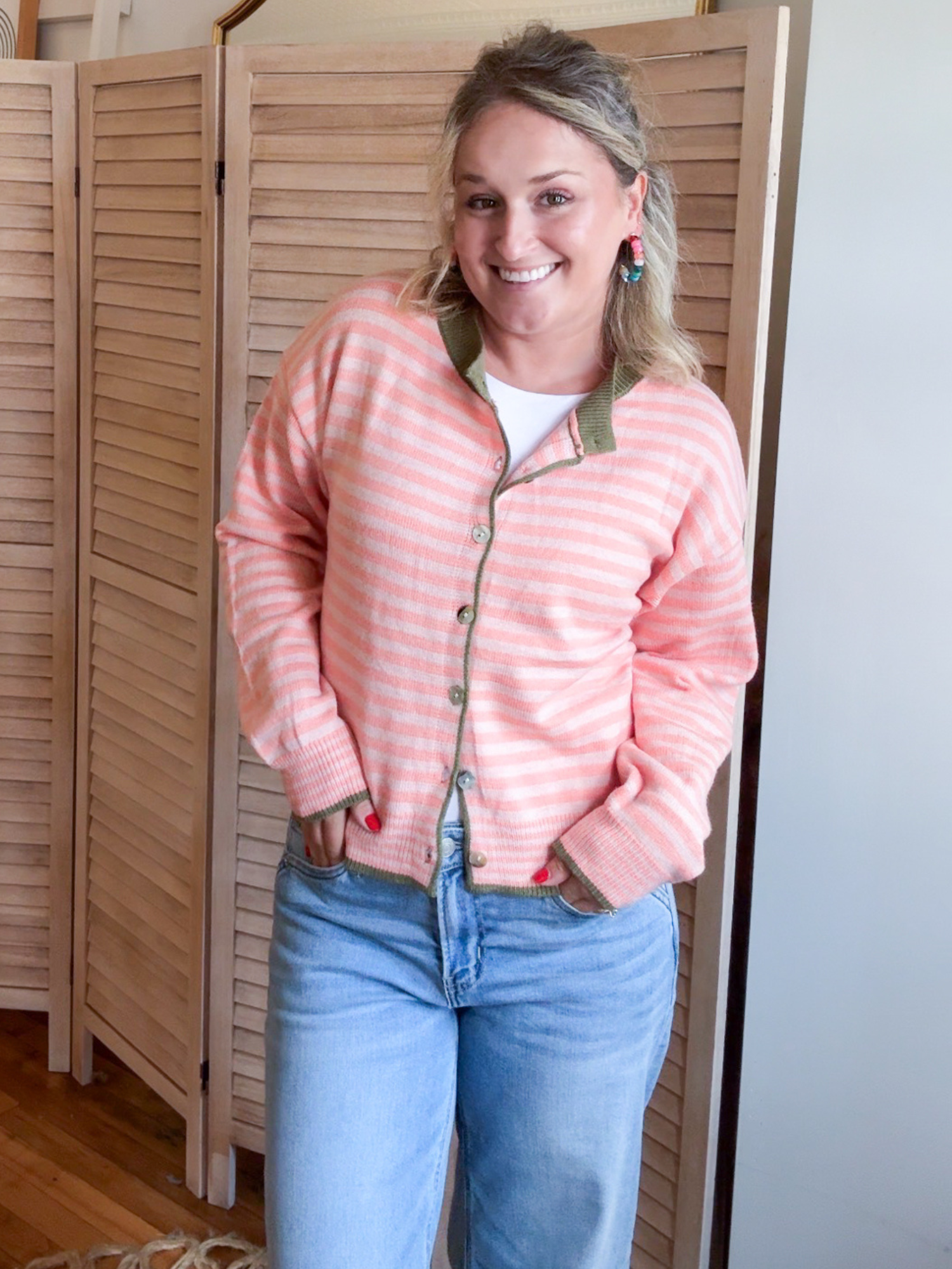 Tanna Striped Cardigan - Salmon Pink