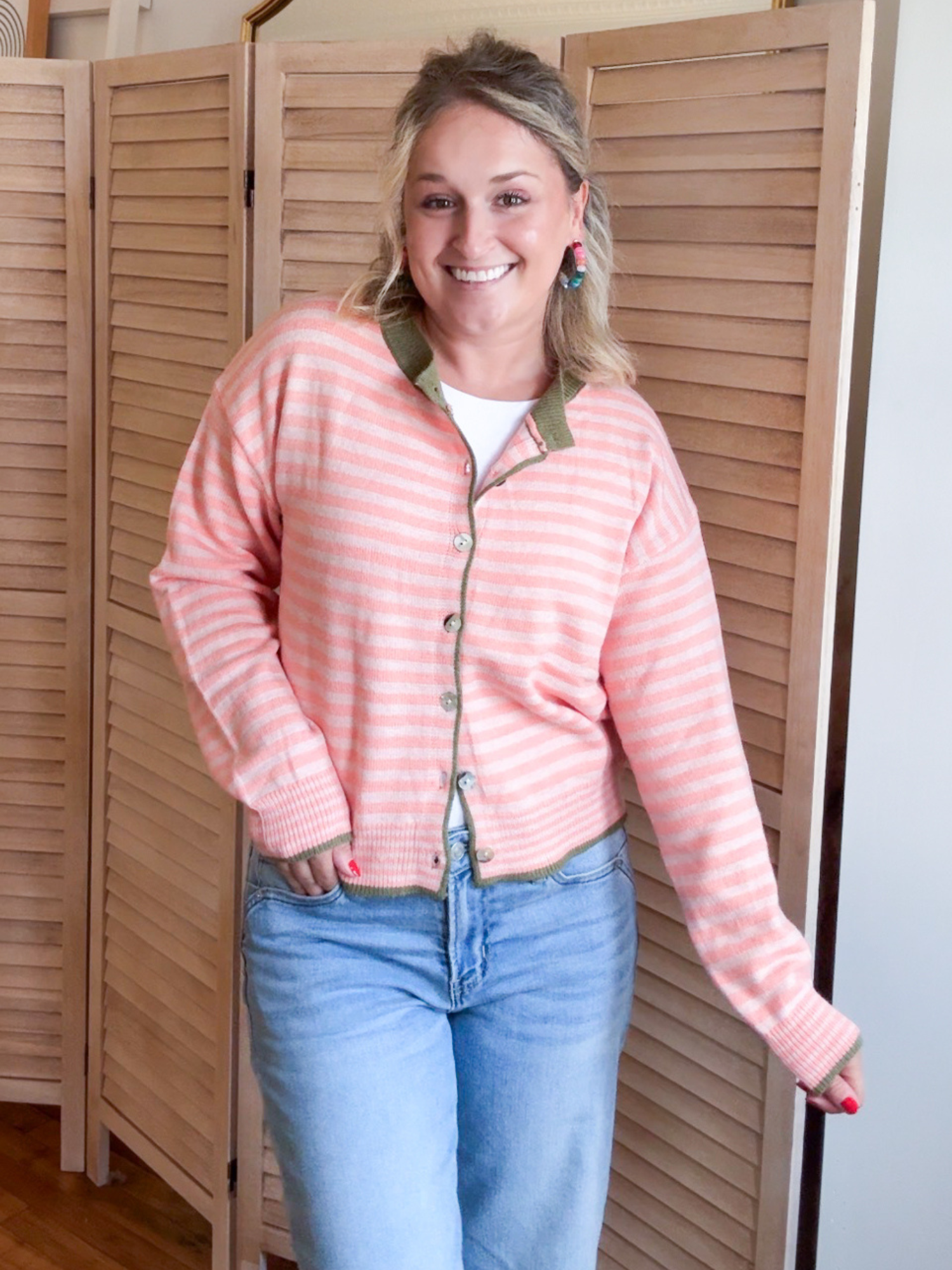 Tanna Striped Cardigan - Salmon Pink