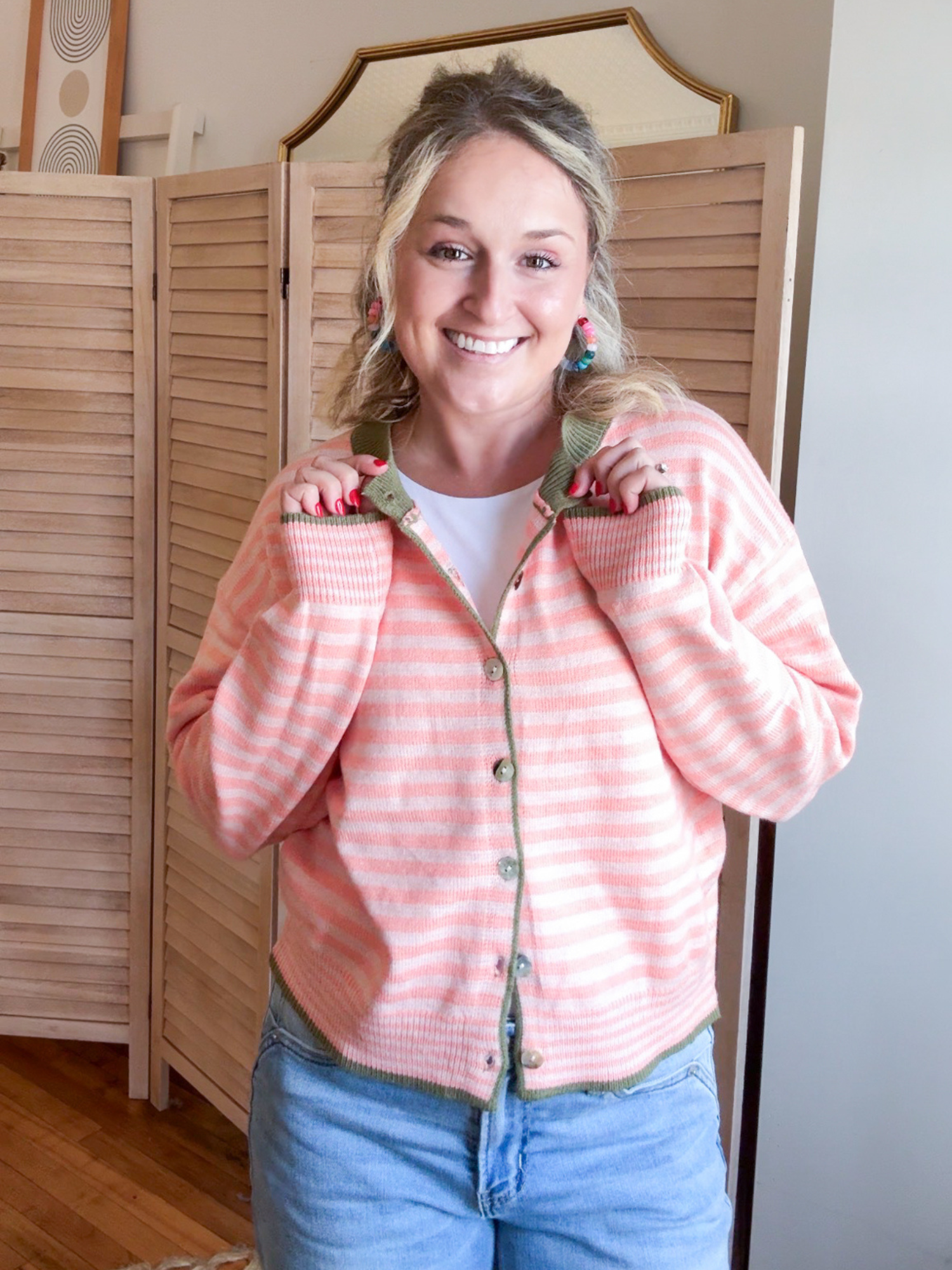 Tanna Striped Cardigan - Salmon Pink