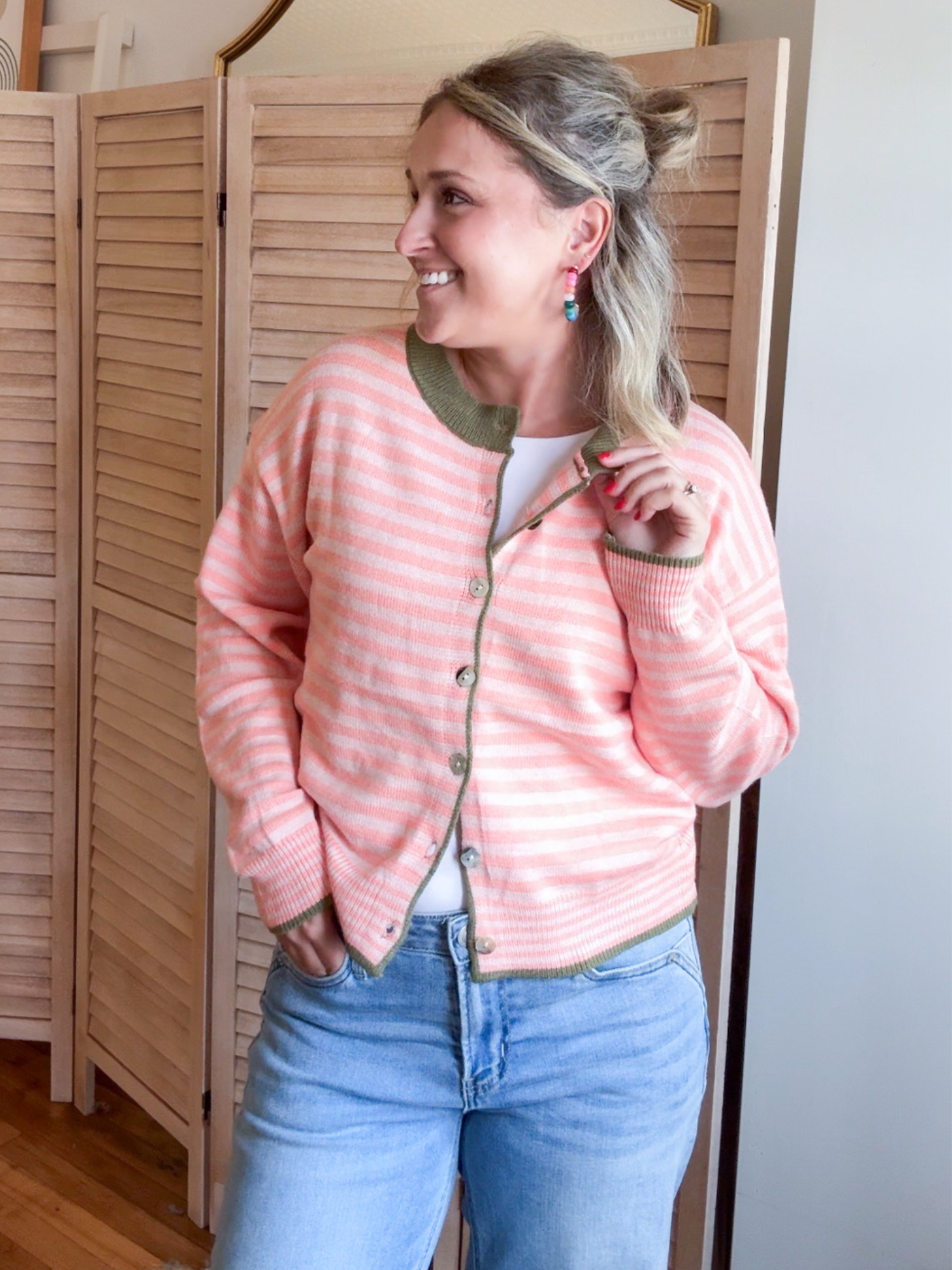 Tanna Striped Cardigan - Salmon Pink