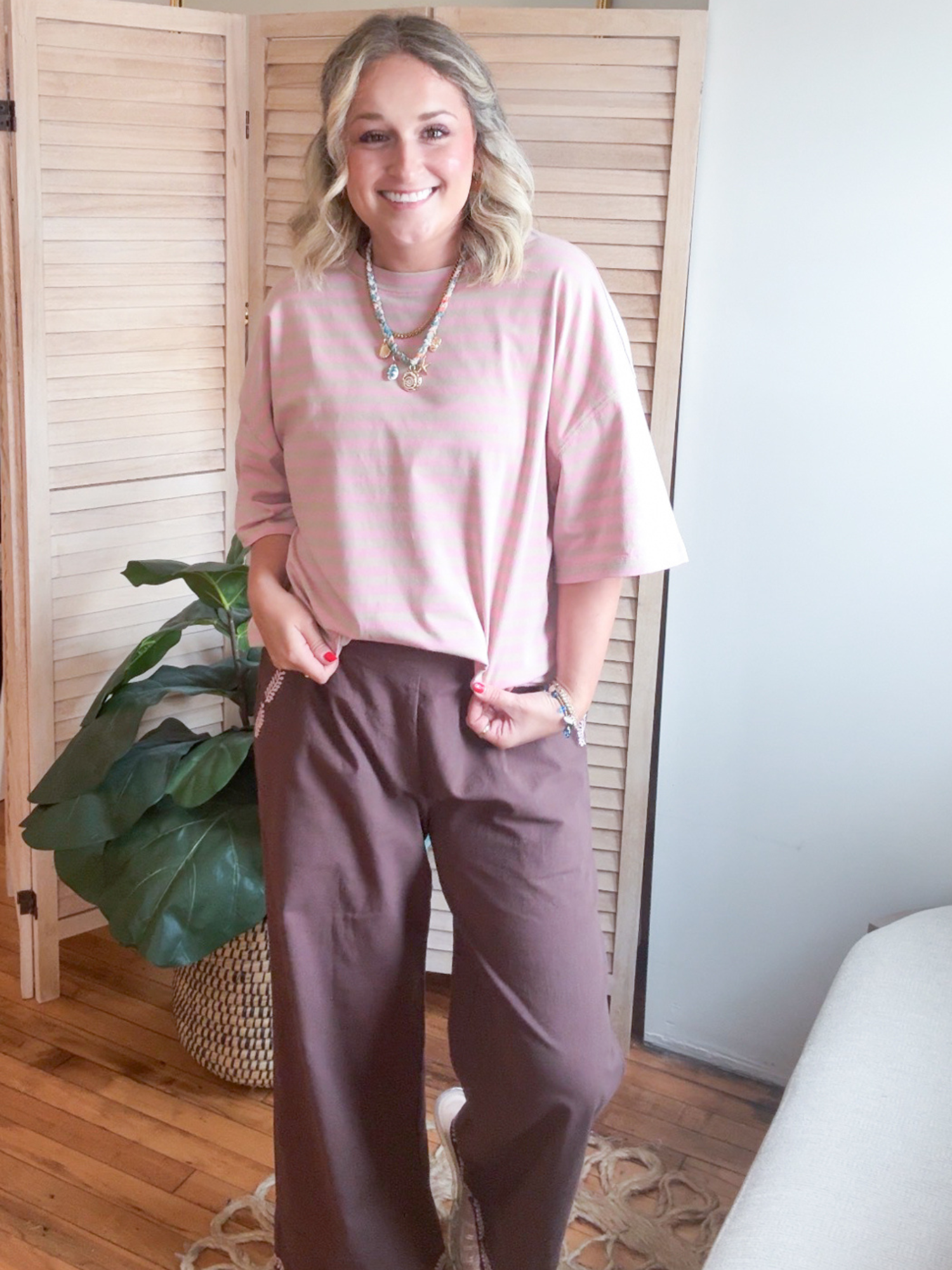 Oversized Striped Boyfriend Tee - Oat