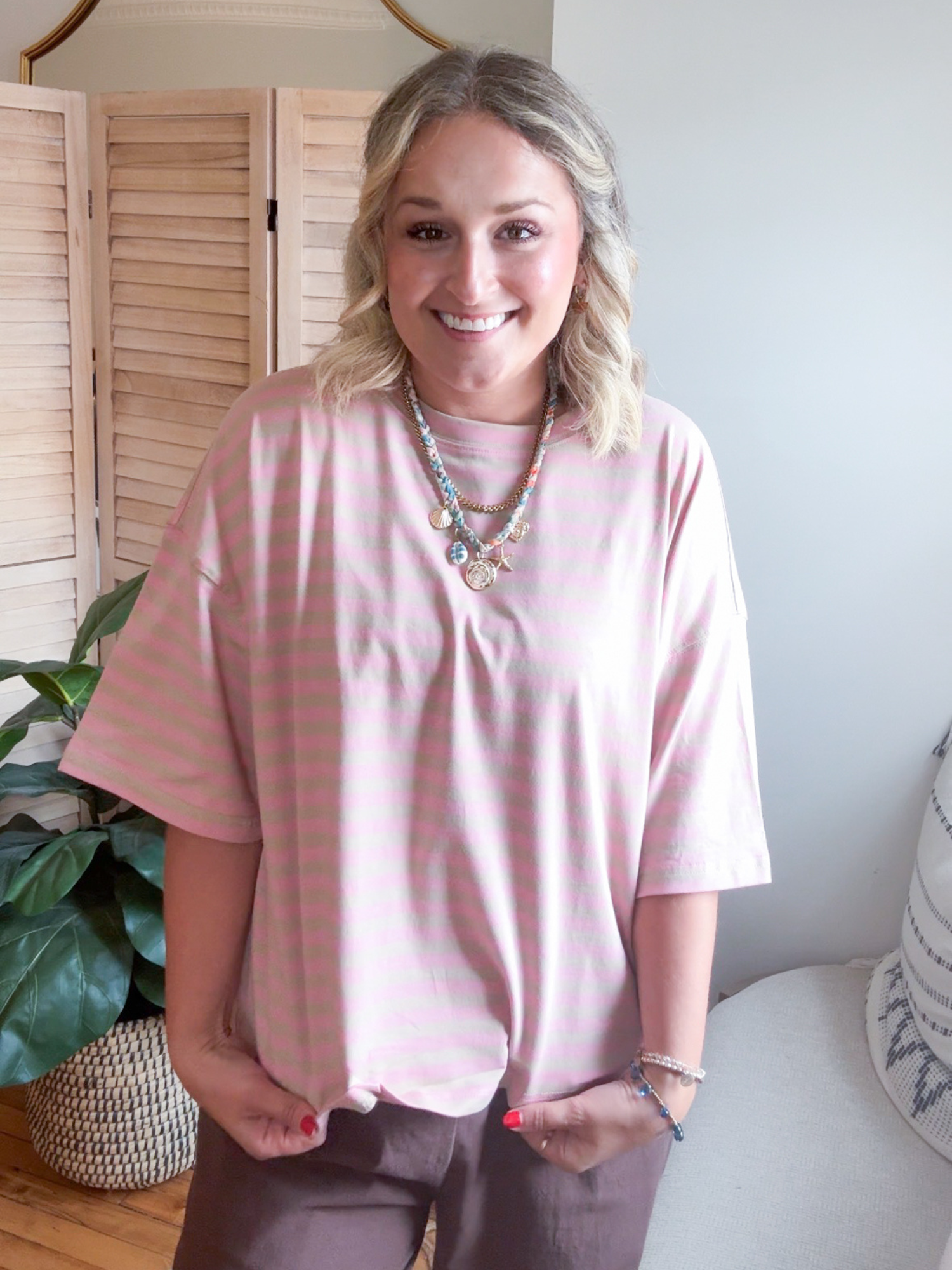 Oversized Striped Boyfriend Tee - Oat