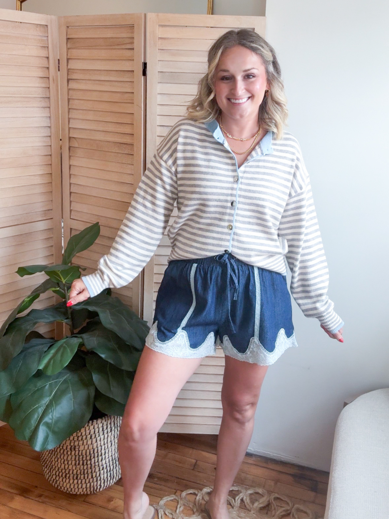Rae Lace Trim Denim Shorts